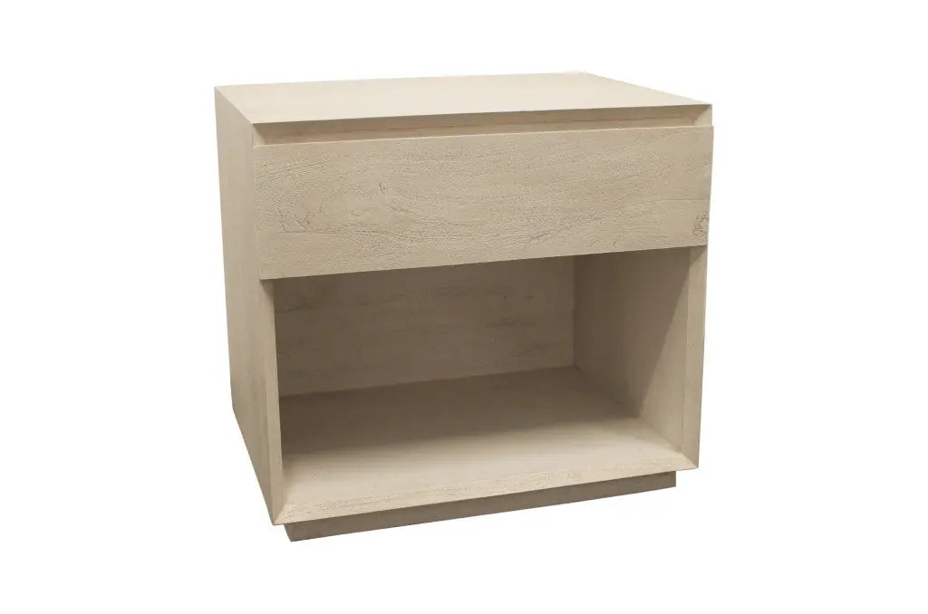 24" Natural Solid Wood Ribbed Texture One Drawer Nightstand Homeroots Bed & Bath