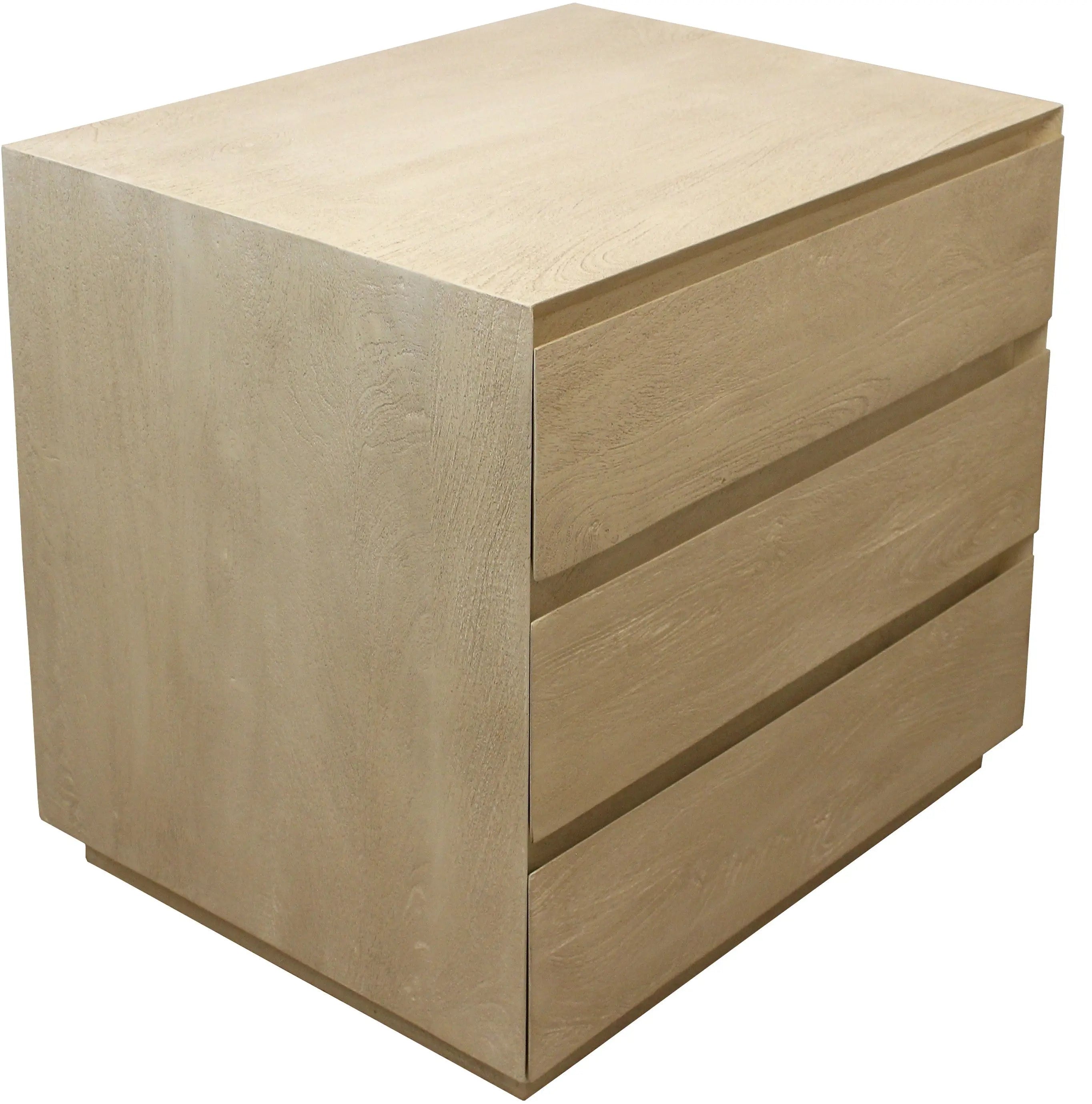 24" Natural Solid Wood Ribbed Texture Three Drawer Nightstand Homeroots Bed & Bath