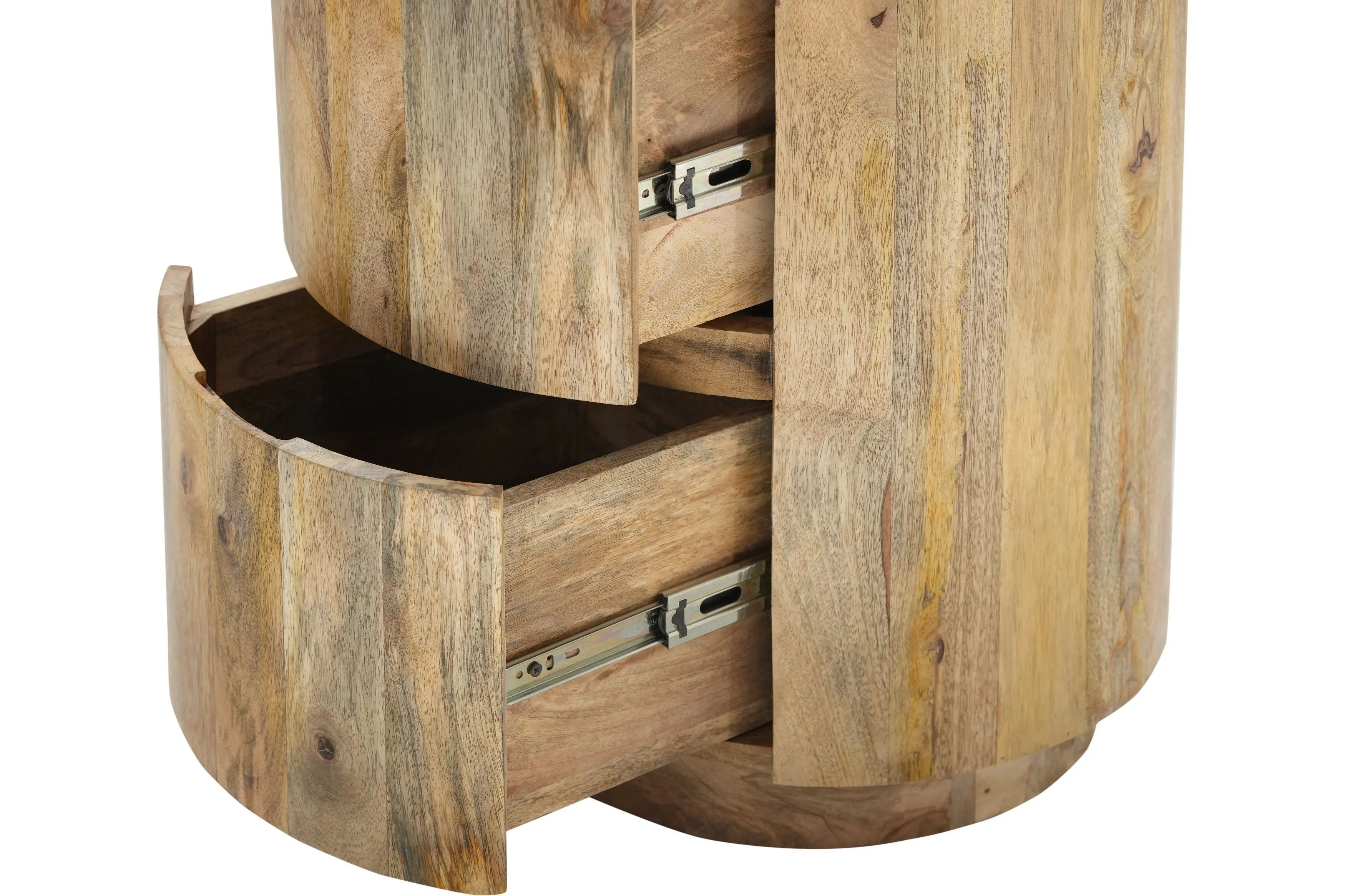 24" Natural Solid Wood Round Drum End Table With Two Drawers Homeroots Living Room