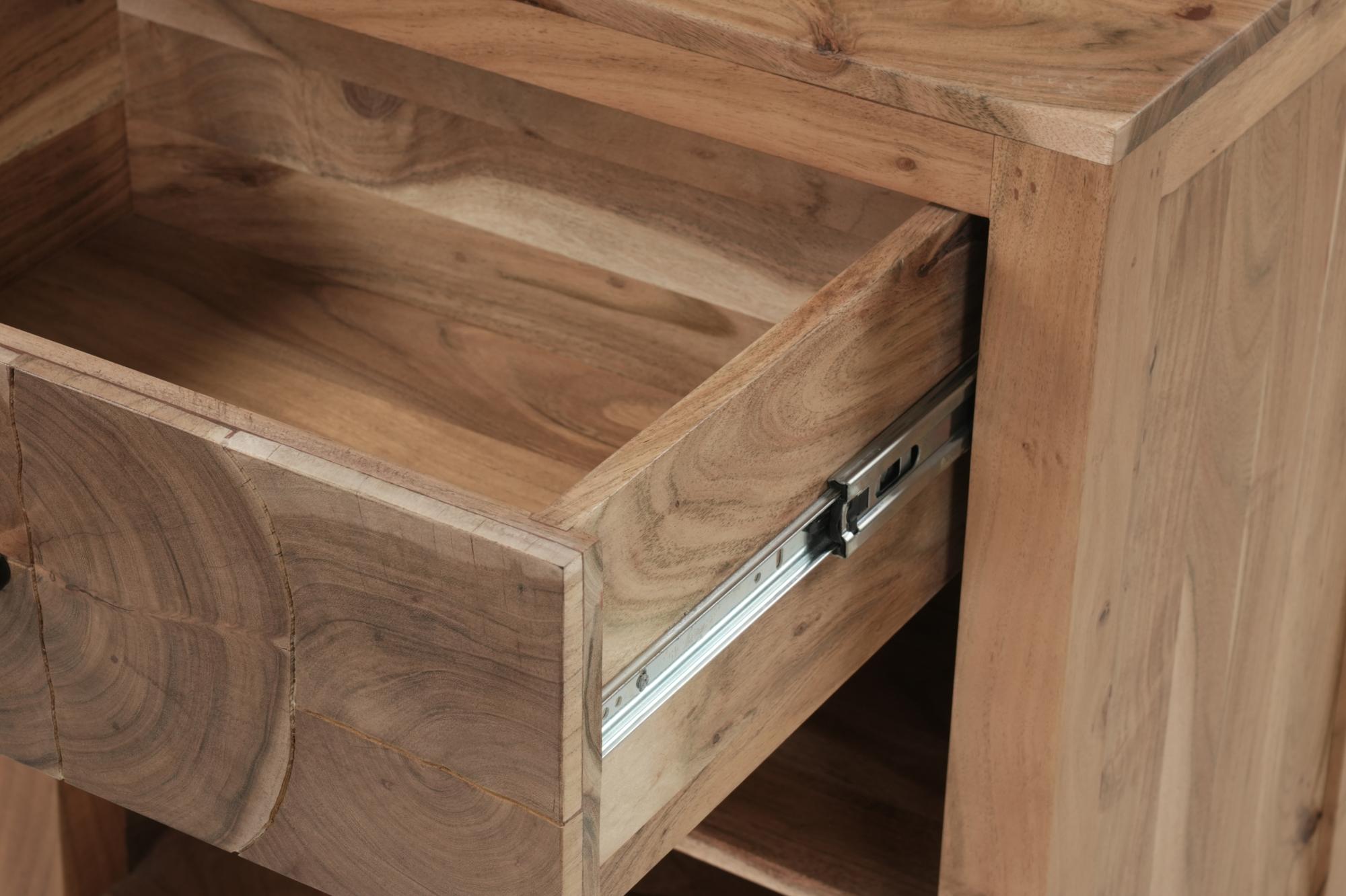 24" Natural Solid Wood Square Live Edge One Drawer Nightstand Homeroots Bed & Bath