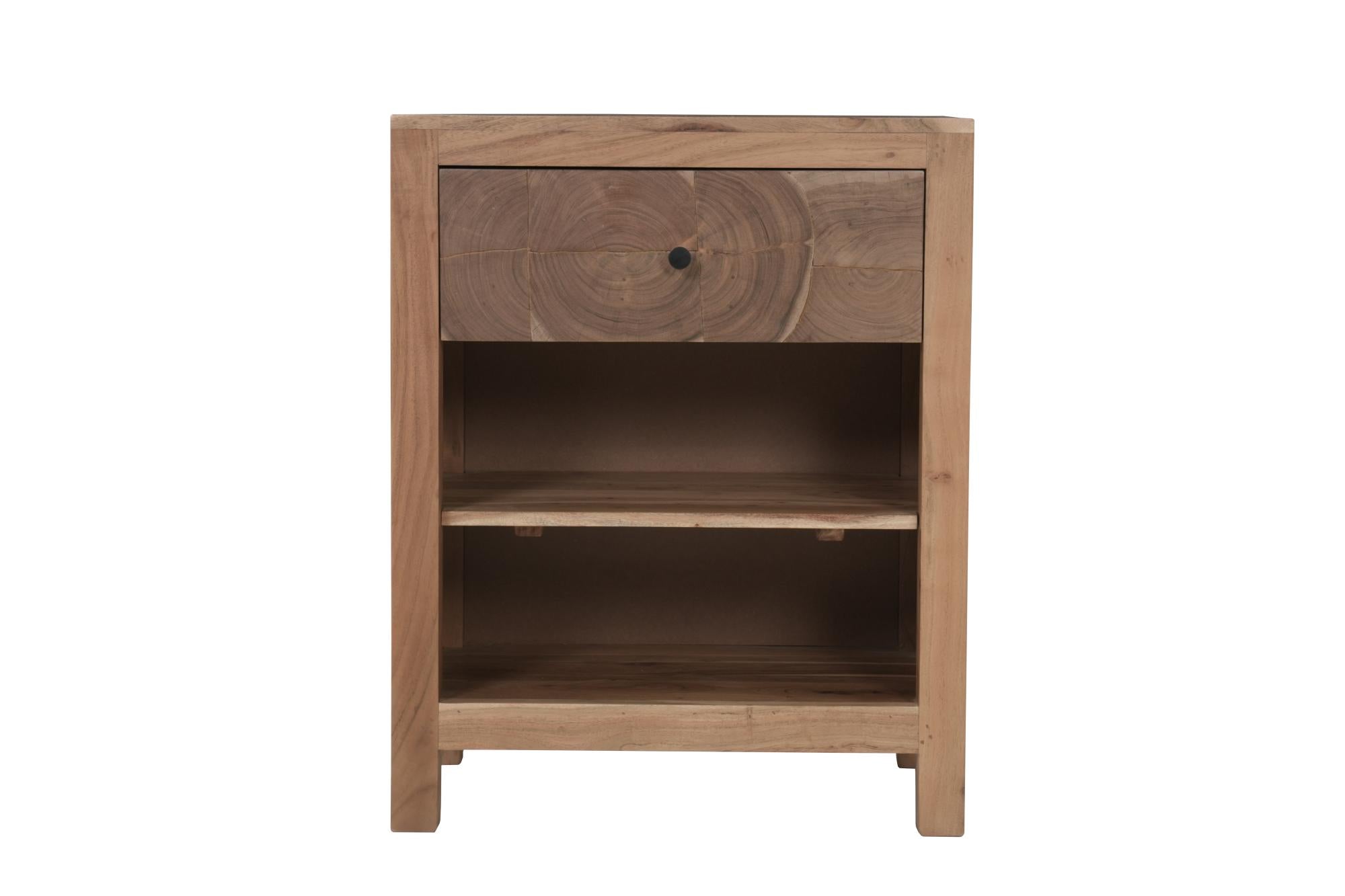 24" Natural Solid Wood Square Live Edge One Drawer Nightstand Homeroots Bed & Bath