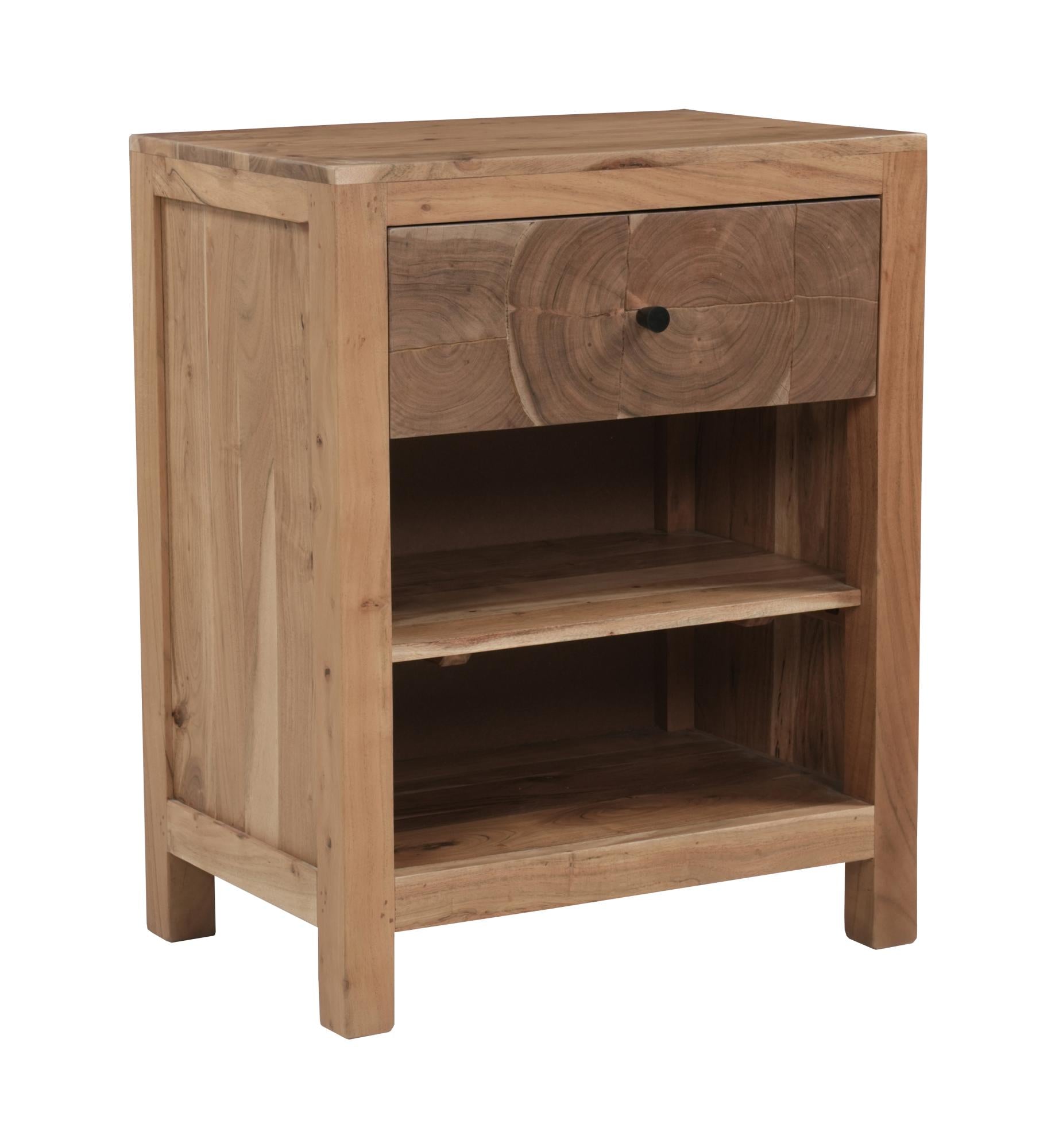 24" Natural Solid Wood Square Live Edge One Drawer Nightstand Homeroots Bed & Bath