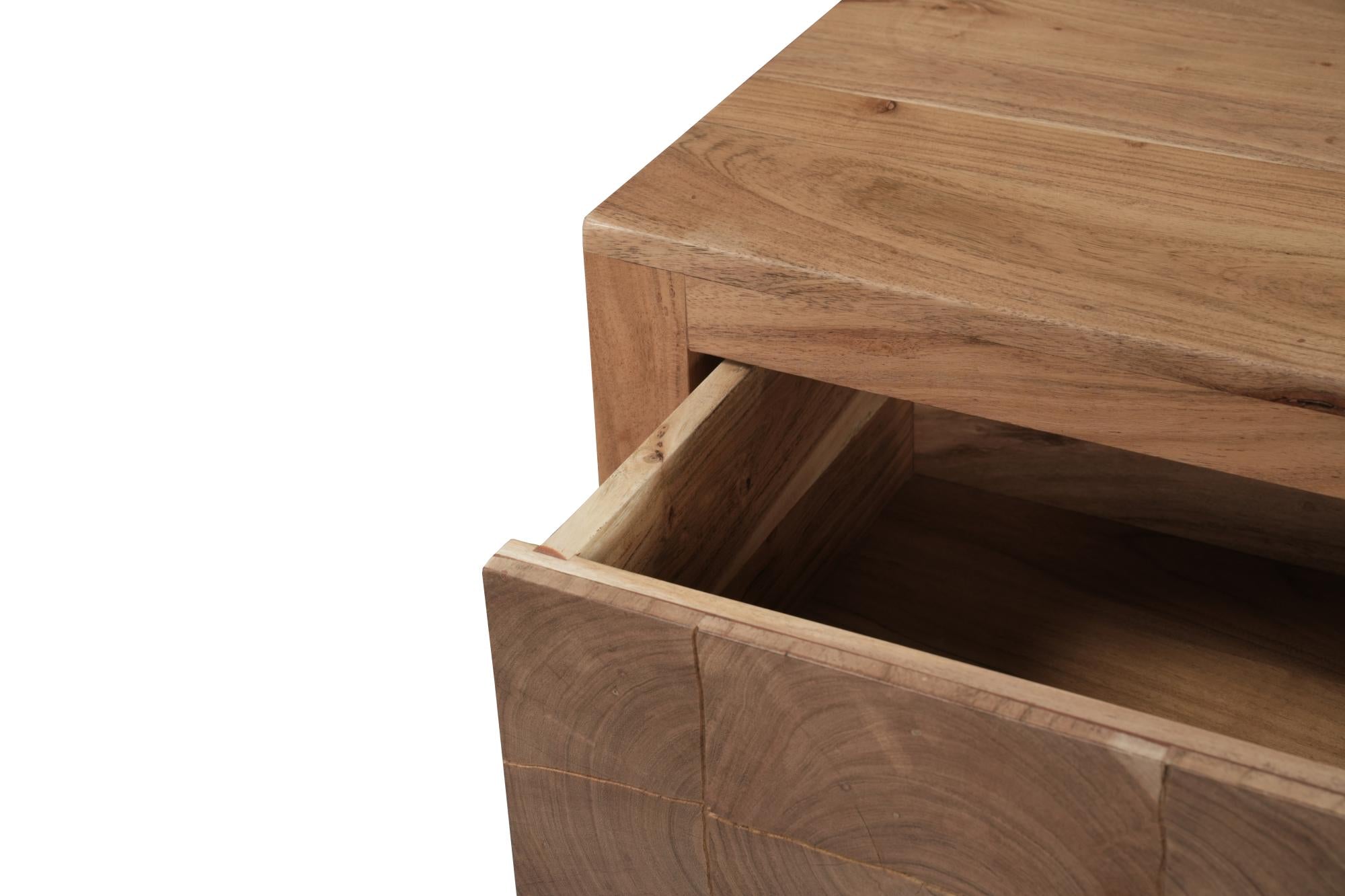 24" Natural Solid Wood Square Live Edge One Drawer Nightstand Homeroots Bed & Bath