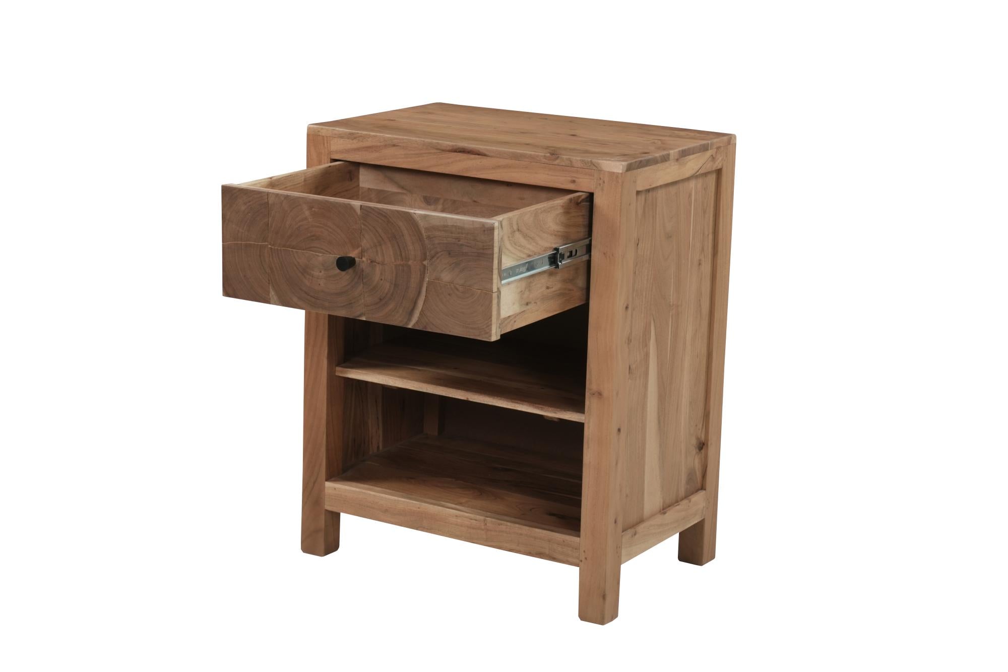24" Natural Solid Wood Square Live Edge One Drawer Nightstand Homeroots Bed & Bath