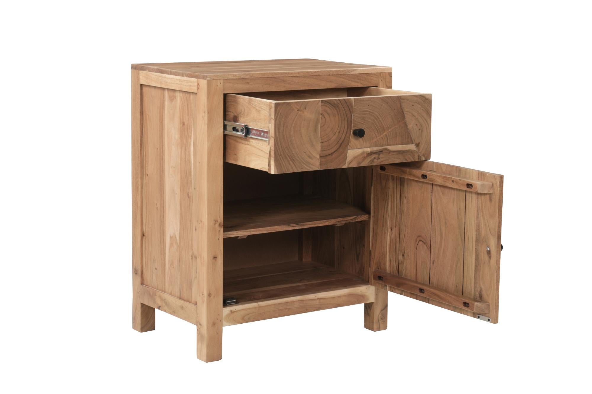 24" Natural Solid Wood Square Live Edge One Drawer Nightstand Homeroots Bed & Bath