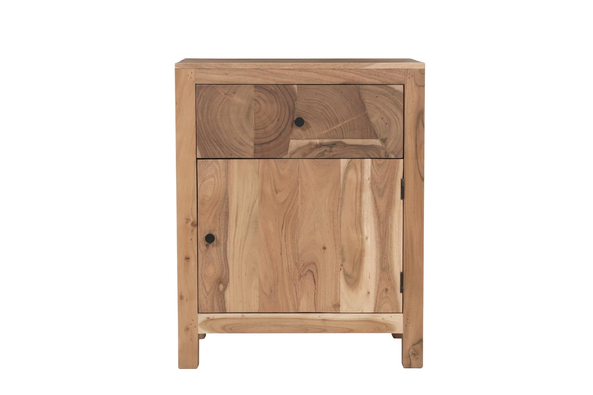 24" Natural Solid Wood Square Live Edge One Drawer Nightstand Homeroots Bed & Bath