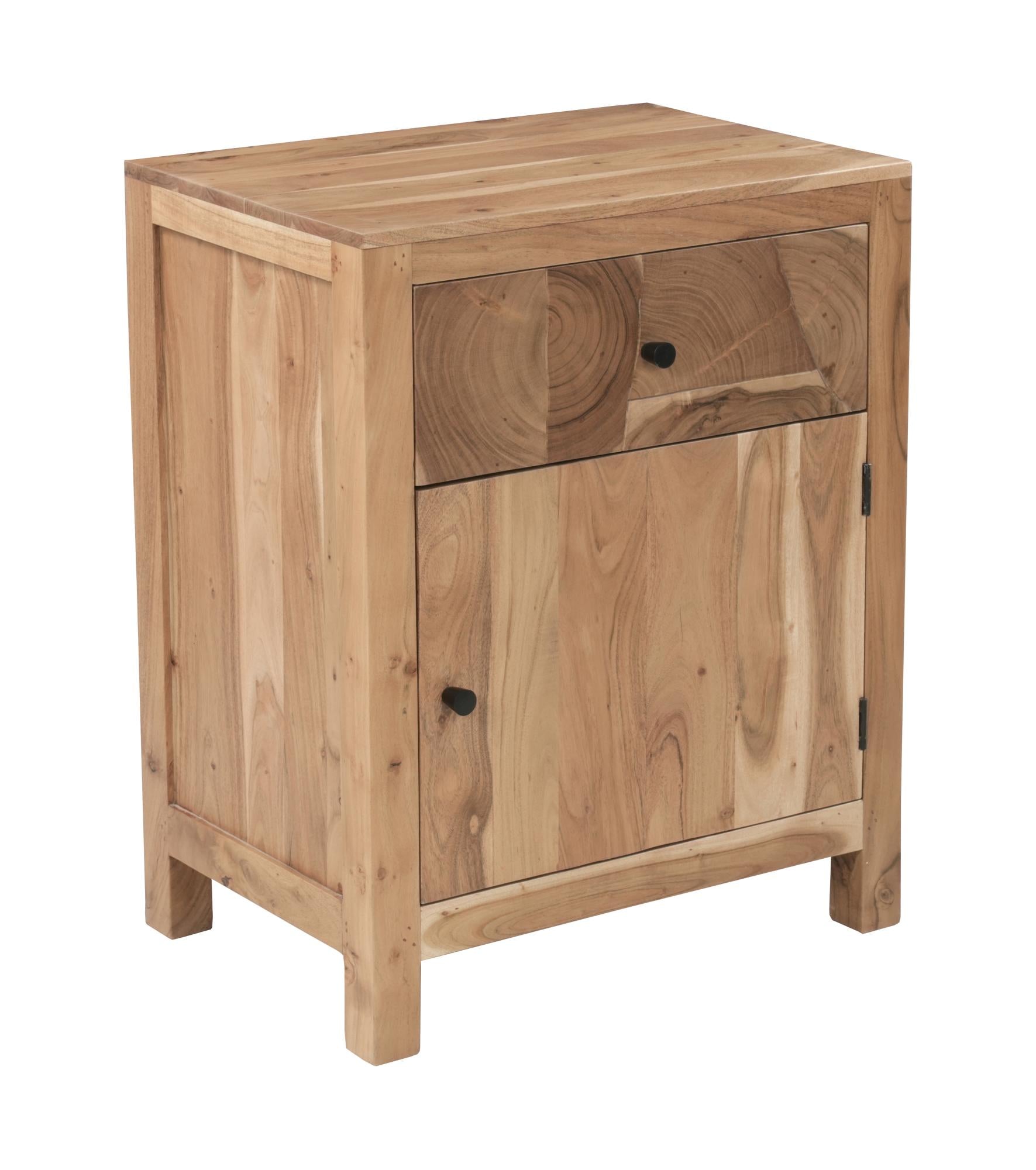 24" Natural Solid Wood Square Live Edge One Drawer Nightstand Homeroots Bed & Bath