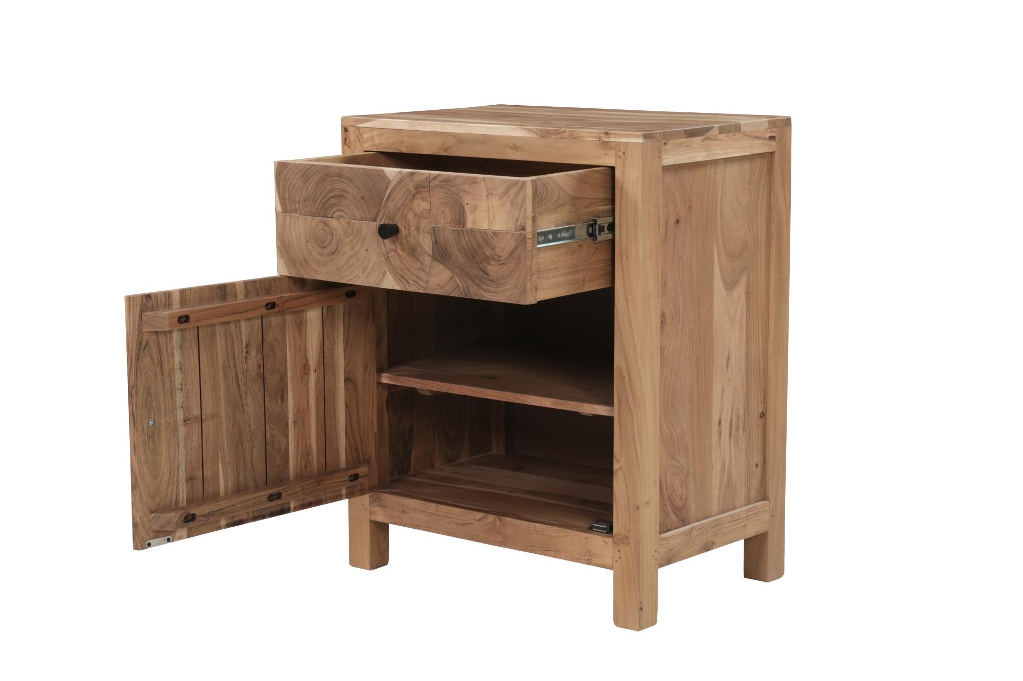 24" Natural Solid Wood Square Live Edge One Drawer Nightstand Homeroots Bed & Bath