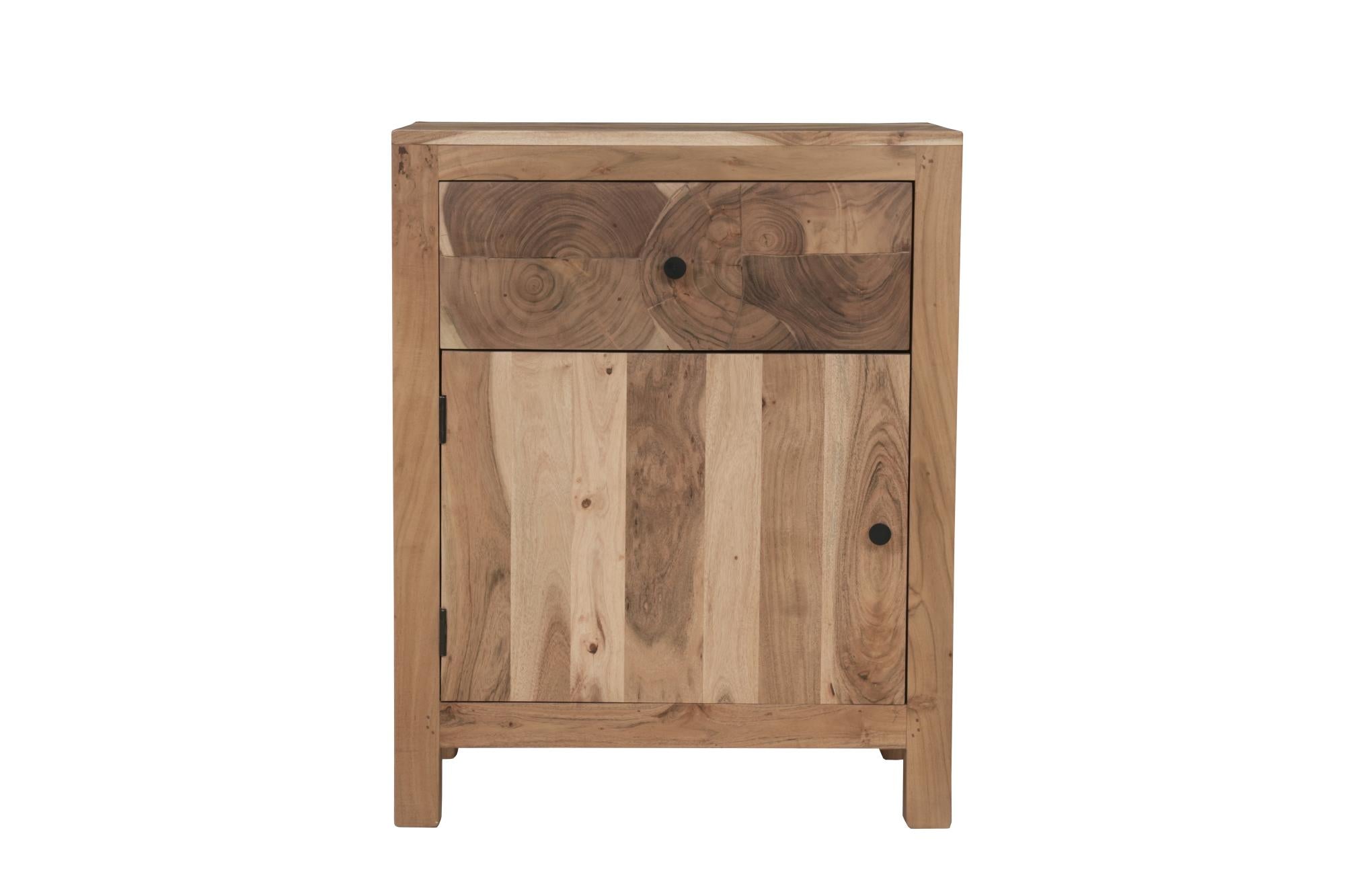 24" Natural Solid Wood Square Live Edge One Drawer Nightstand Homeroots Bed & Bath