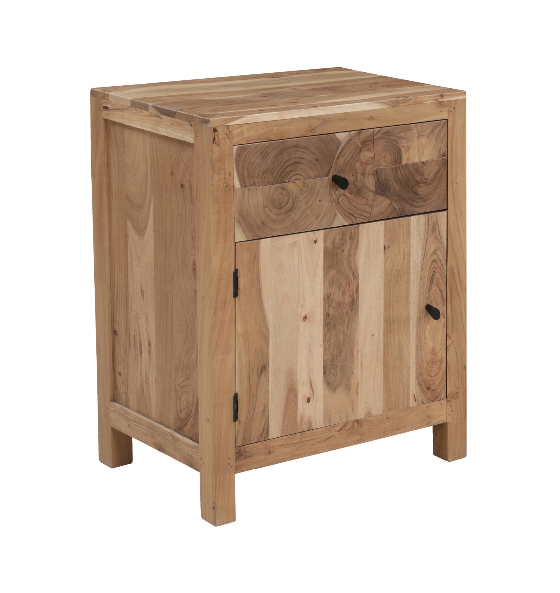 24" Natural Solid Wood Square Live Edge One Drawer Nightstand Homeroots Bed & Bath