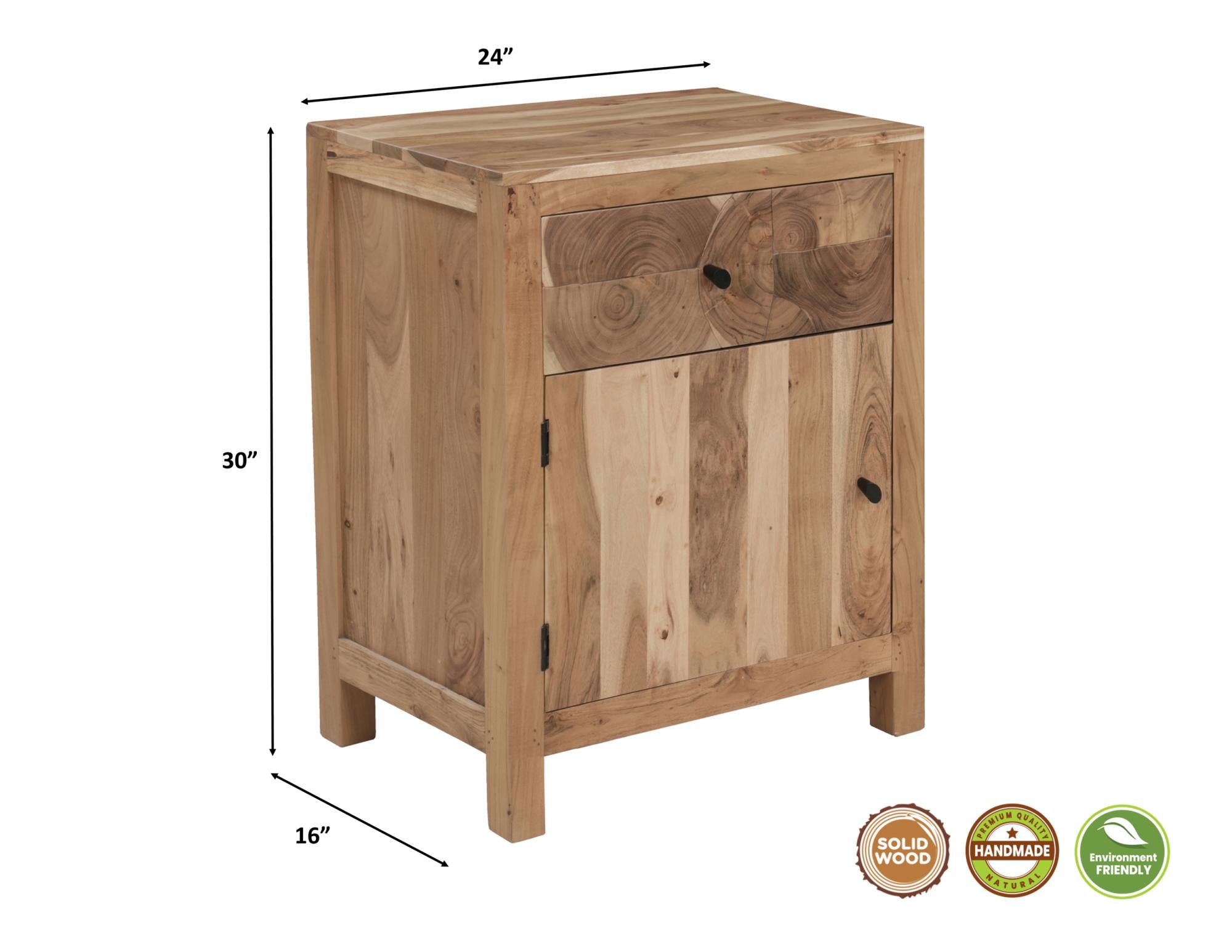24" Natural Solid Wood Square Live Edge One Drawer Nightstand Homeroots Bed & Bath