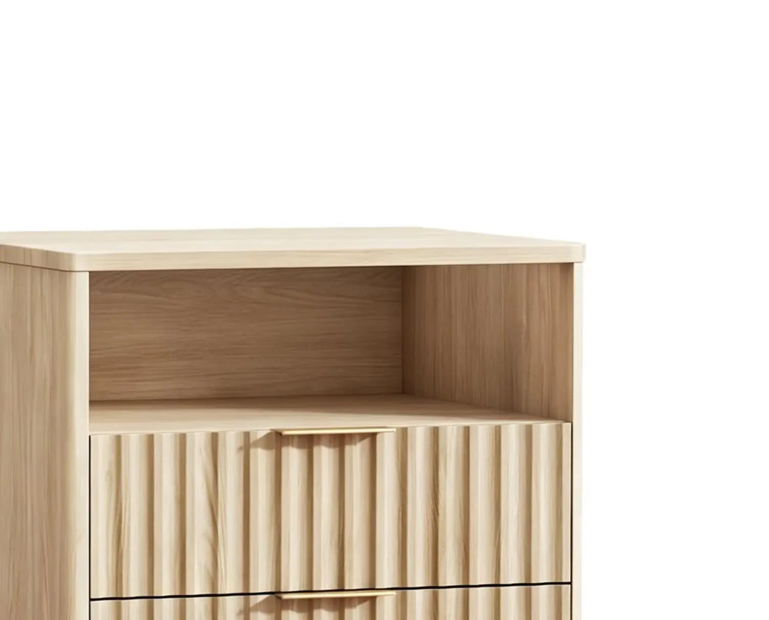 24" Natural Wood Ribbed Texture And Mirrored Glass Two Drawer Nightstand Homeroots Bed & Bath