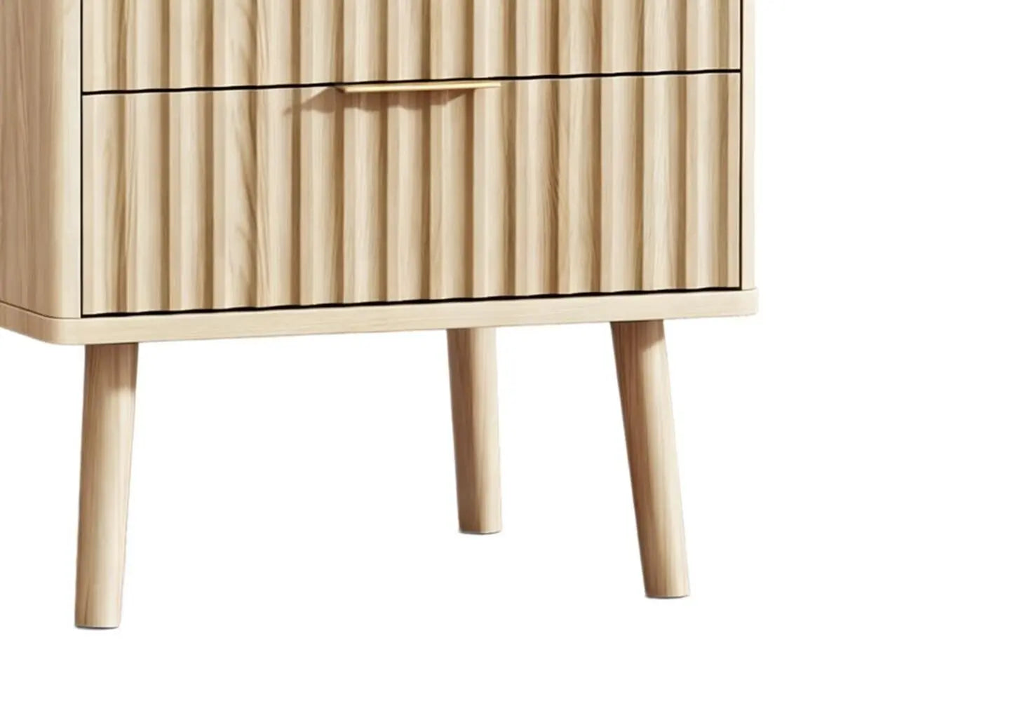 24" Natural Wood Ribbed Texture And Mirrored Glass Two Drawer Nightstand Homeroots Bed & Bath