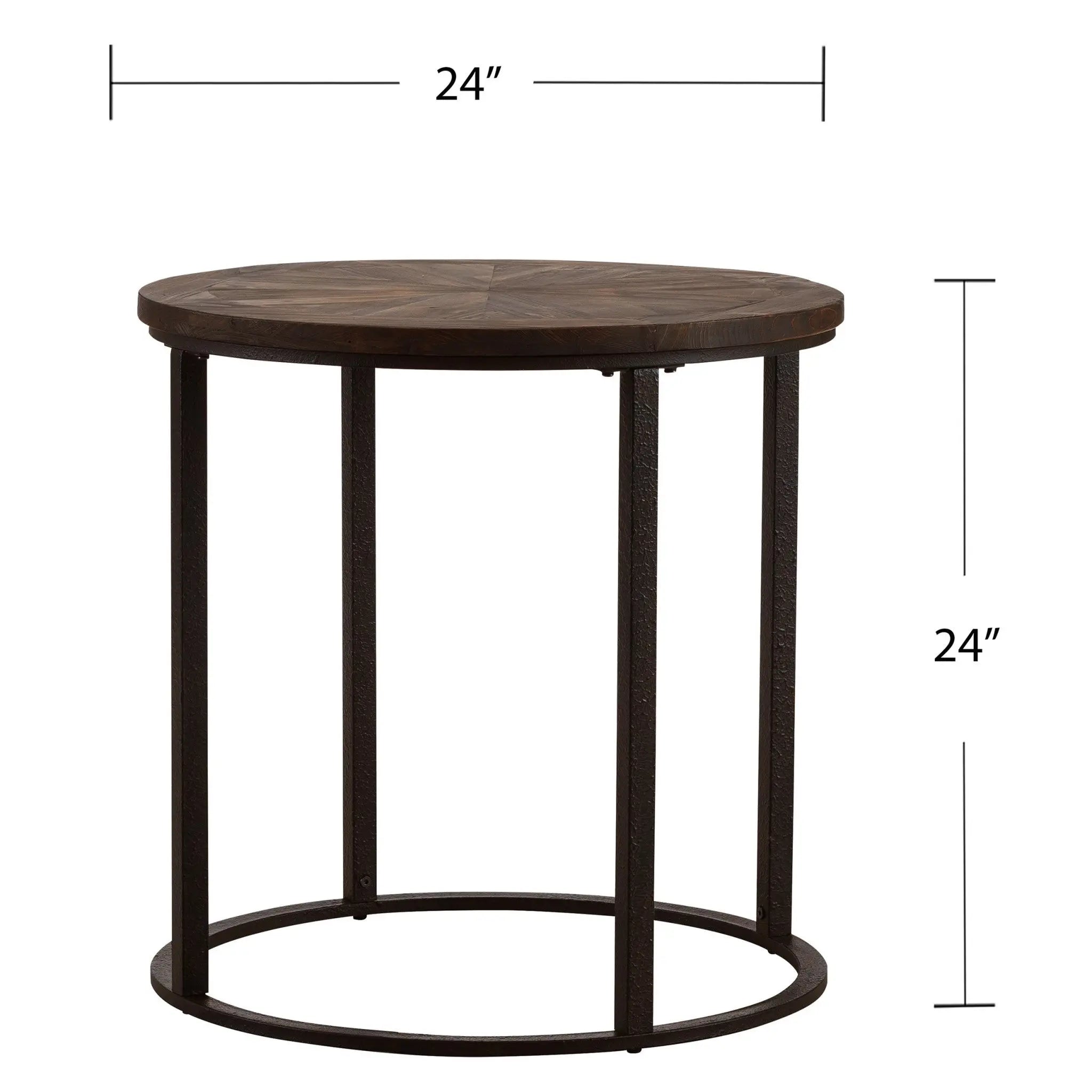 24" Natural Wood Solid Wood And Iron Round End Table Homeroots Living Room