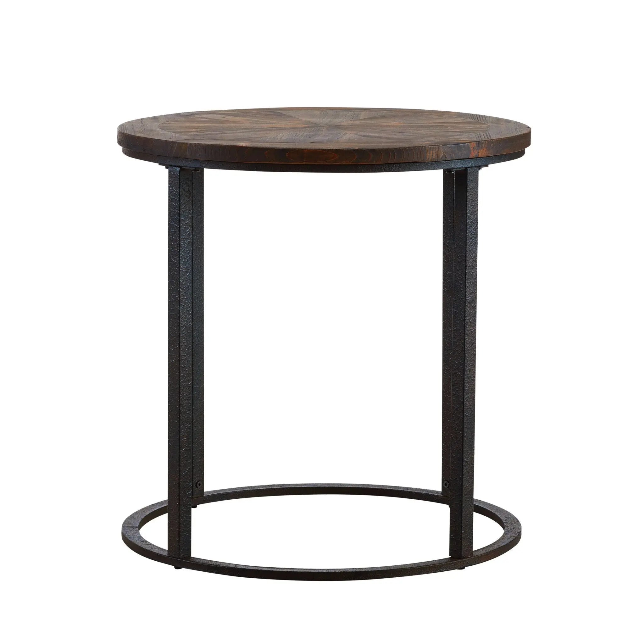 24" Natural Wood Solid Wood And Iron Round End Table Homeroots Living Room