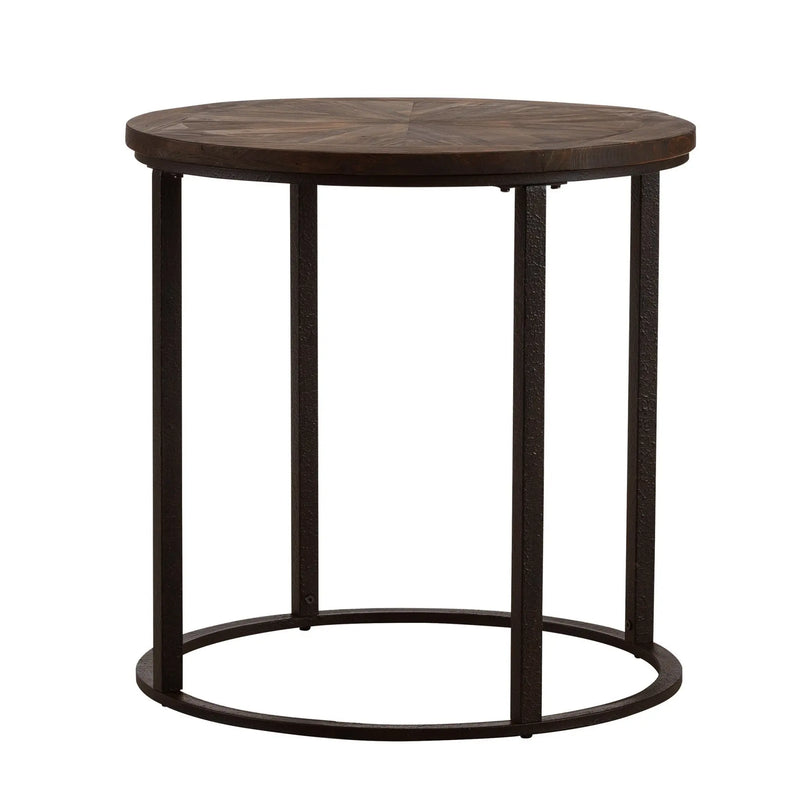 24" Natural Wood Solid Wood And Iron Round End Table Homeroots Living Room