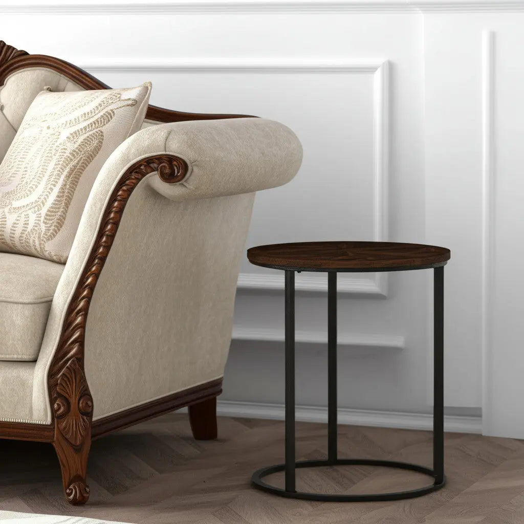 24" Natural Wood Solid Wood And Iron Round End Table Homeroots Living Room