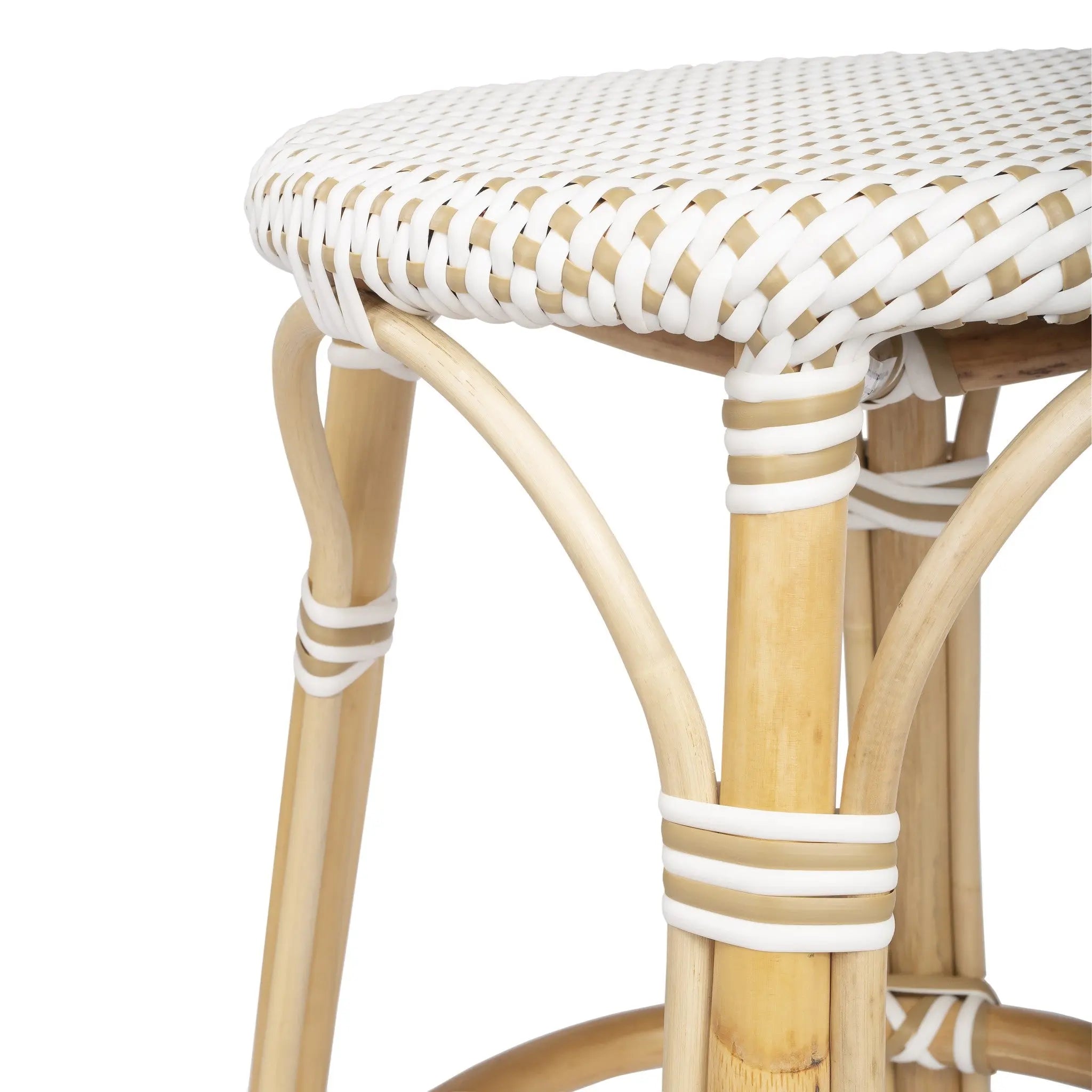 24" Natural and White Rattan Backless Counter Height Bar Chair Homeroots Living Room