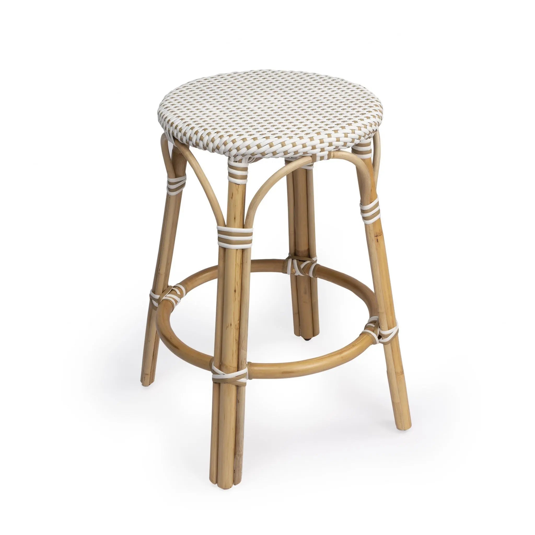 24" Natural and White Rattan Backless Counter Height Bar Chair Homeroots Living Room