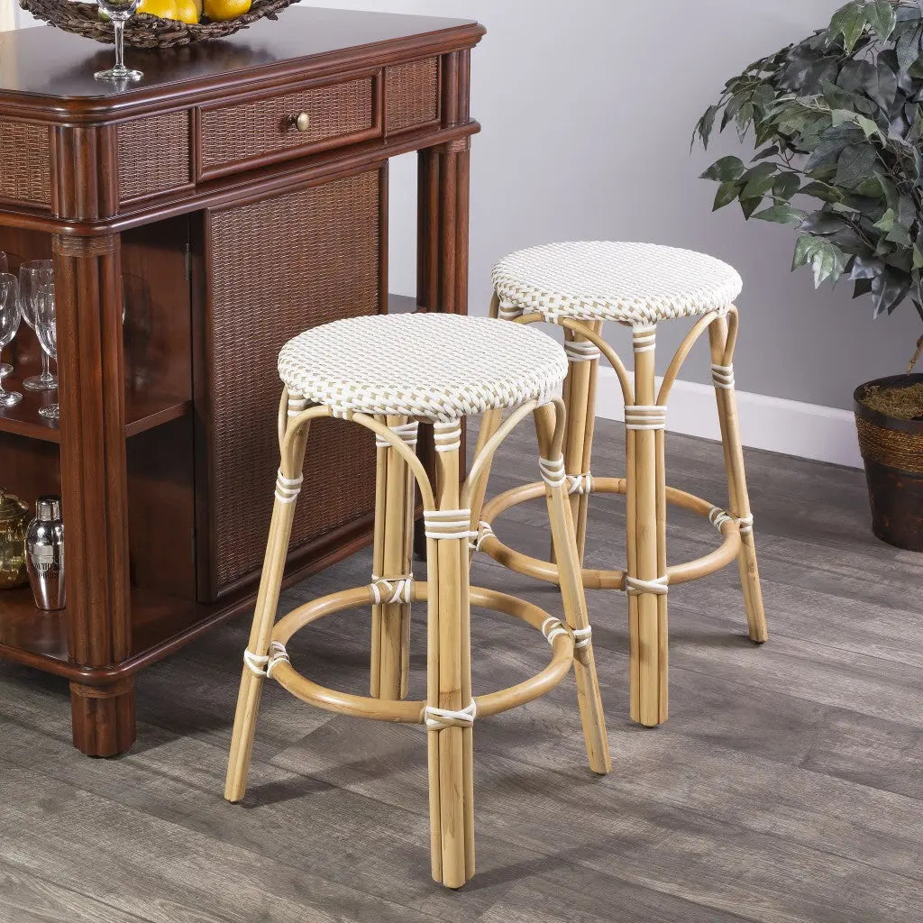 24" Natural and White Rattan Backless Counter Height Bar Chair Homeroots Living Room