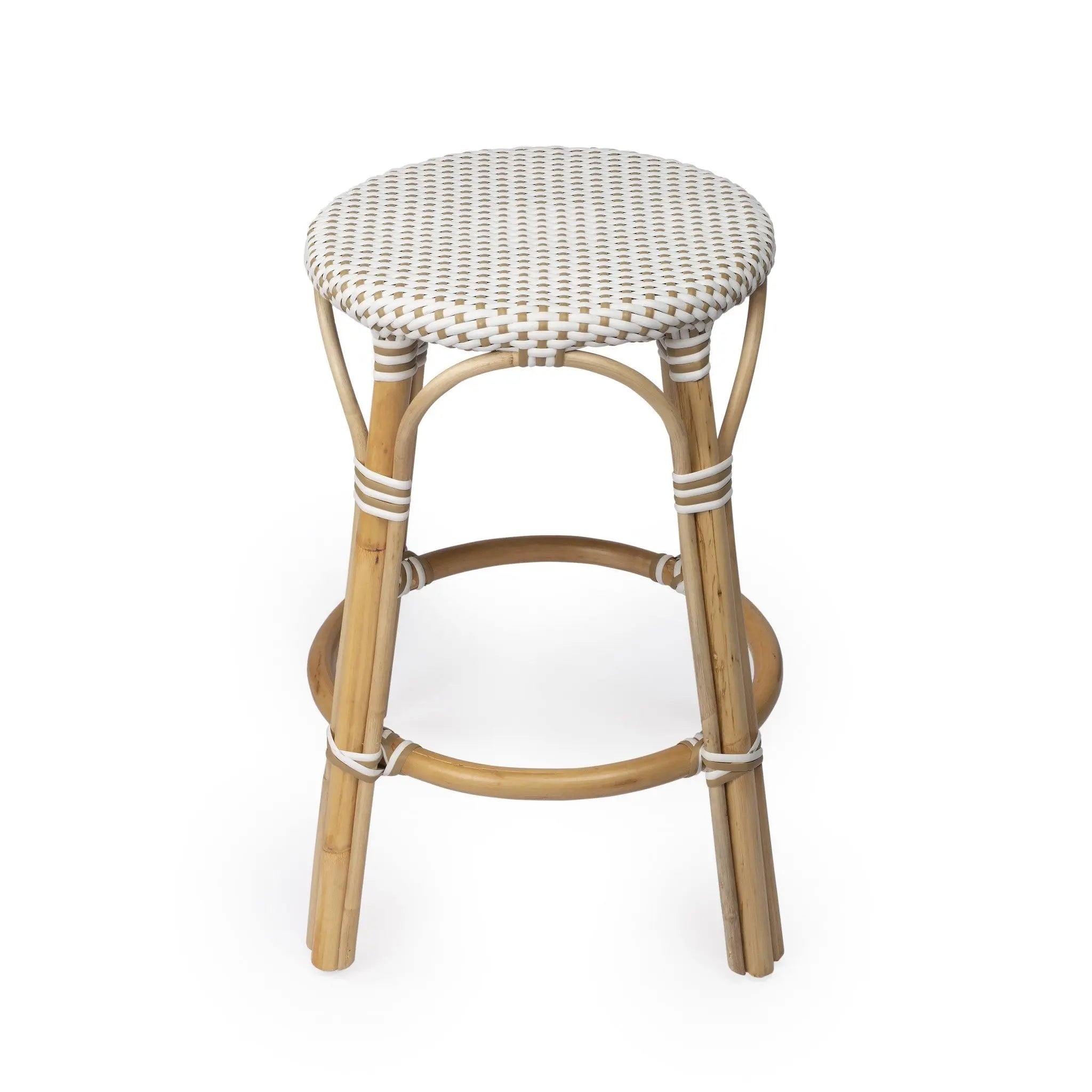 24" Natural and White Rattan Backless Counter Height Bar Chair Homeroots Living Room