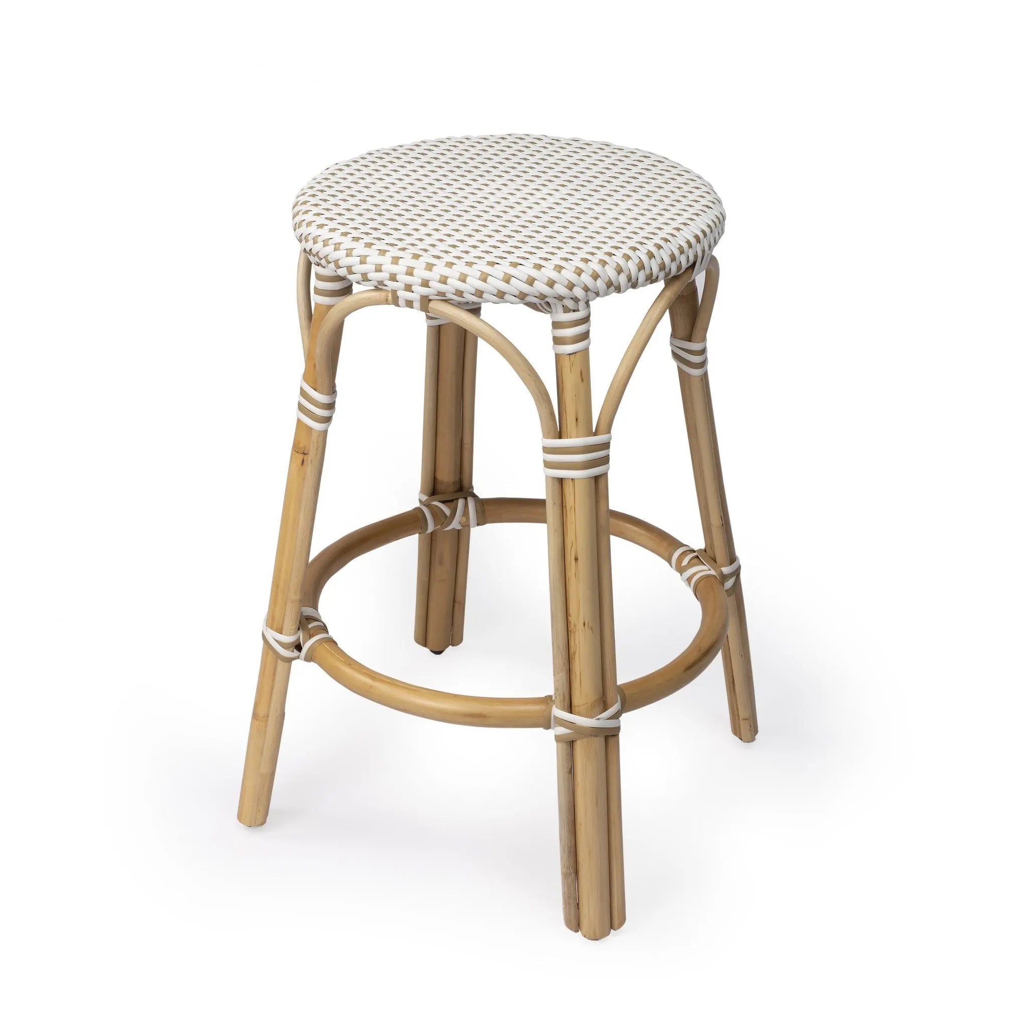 24" Natural and White Rattan Backless Counter Height Bar Chair Homeroots Living Room