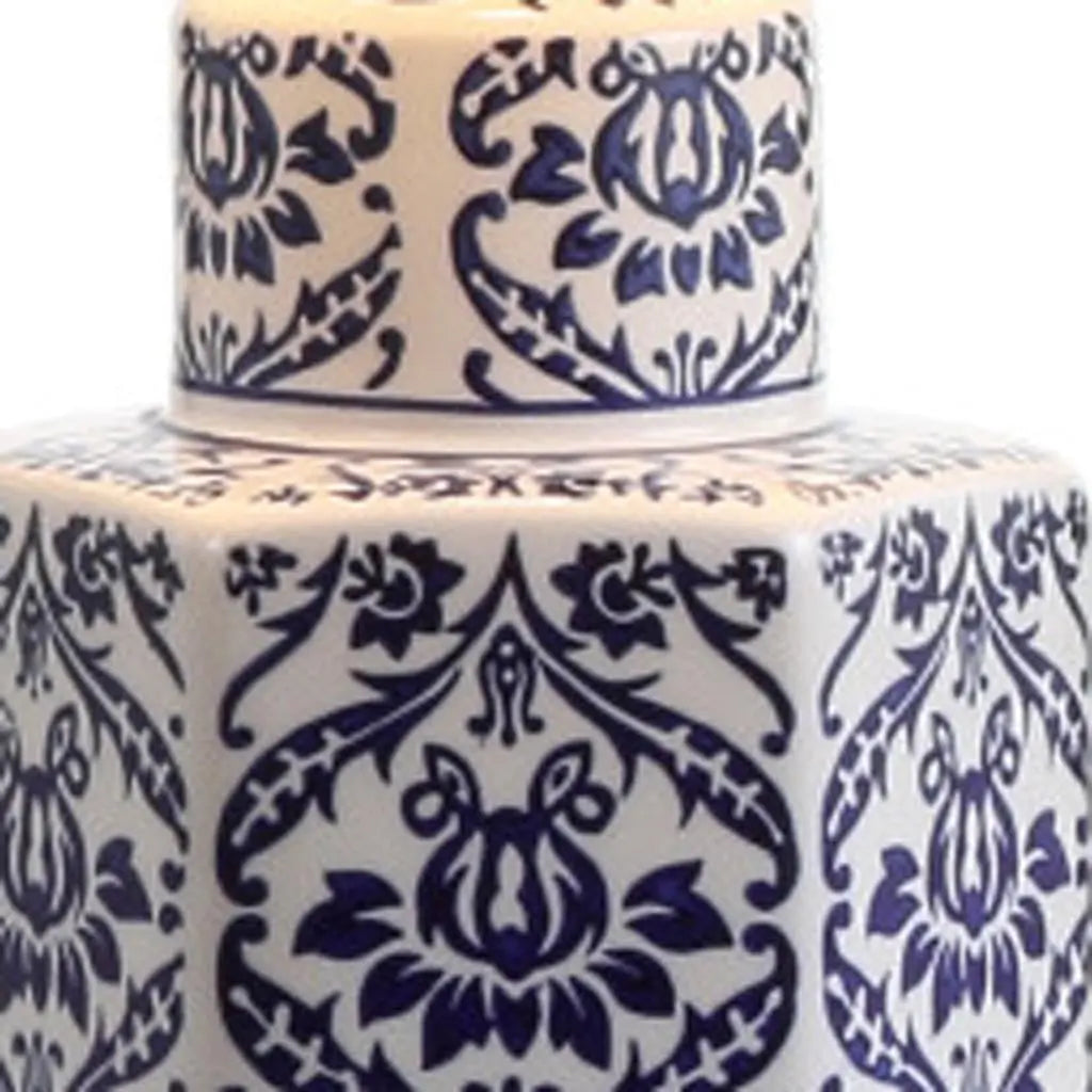 24" Navy Blue Gold And White Table Lamp With Drum Shade Homeroots Lighting
