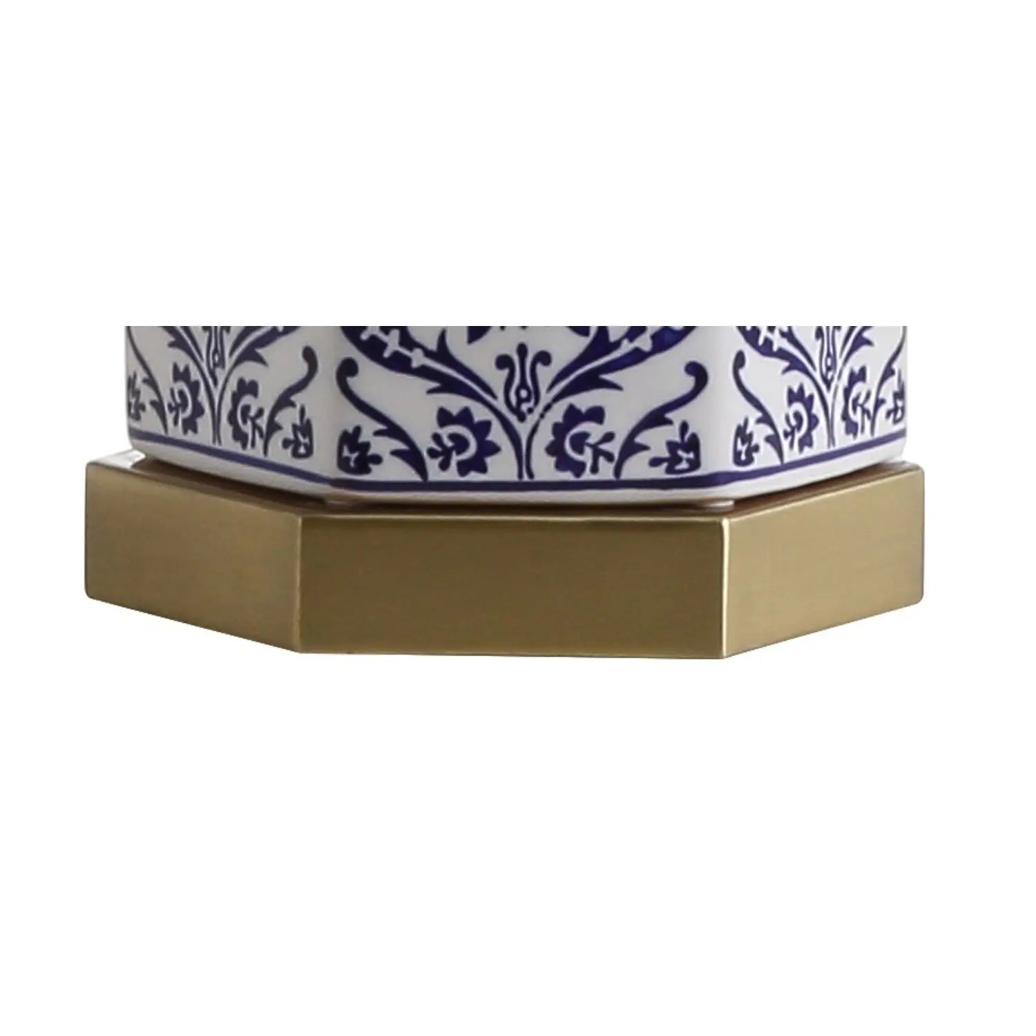 24" Navy Blue Gold And White Table Lamp With Drum Shade Homeroots Lighting
