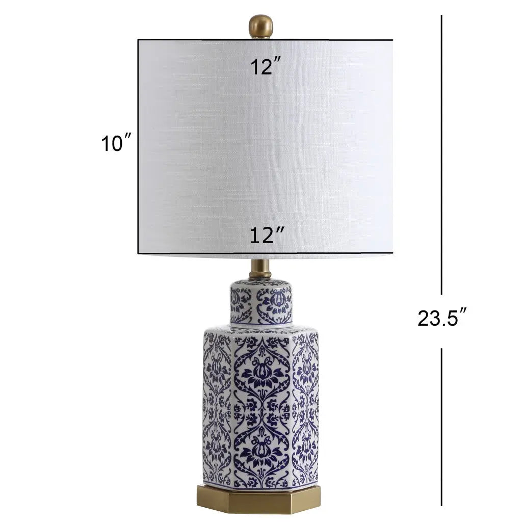 24" Navy Blue Gold And White Table Lamp With Drum Shade Homeroots Lighting