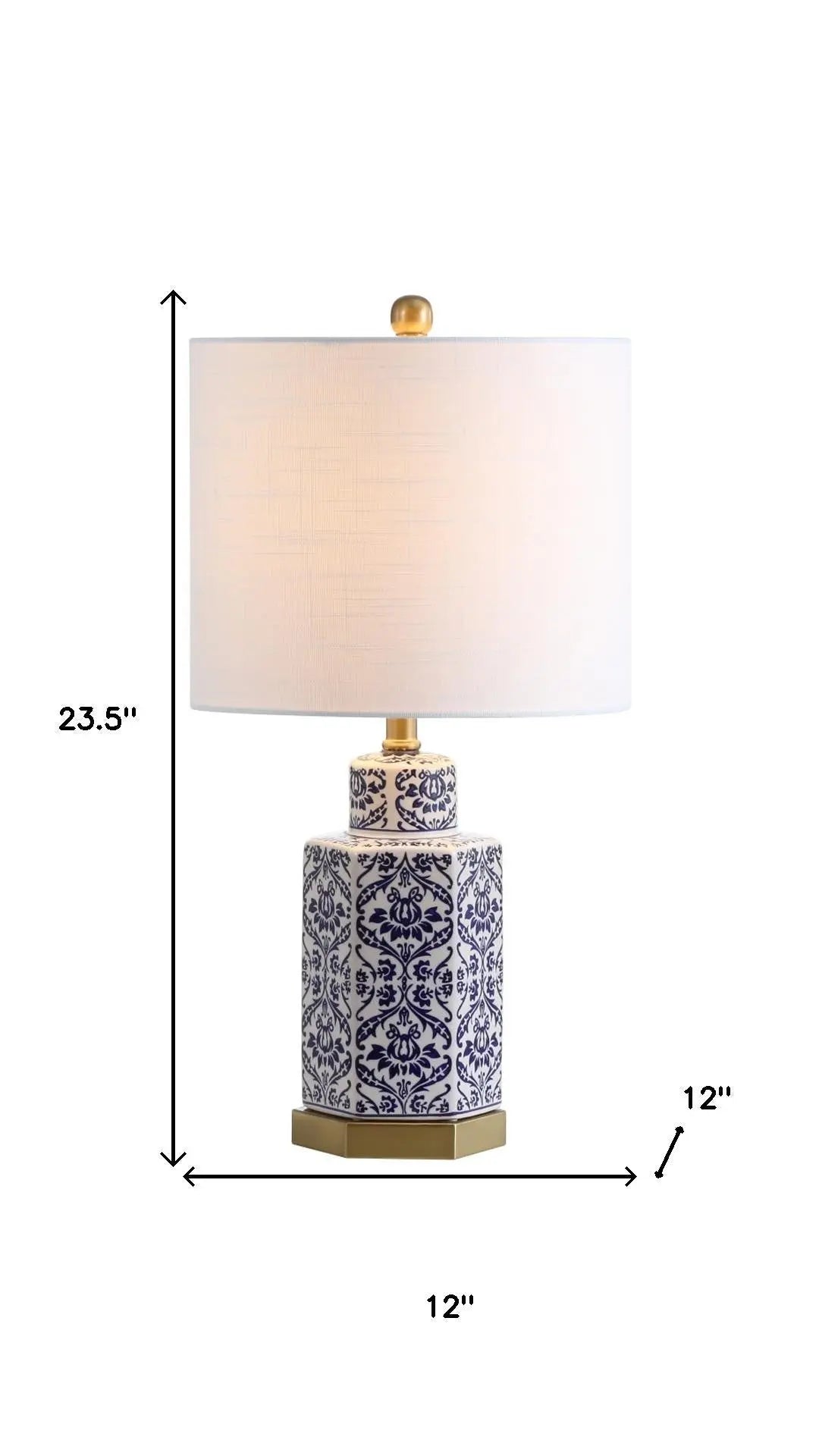 24" Navy Blue Gold And White Table Lamp With Drum Shade Homeroots Lighting