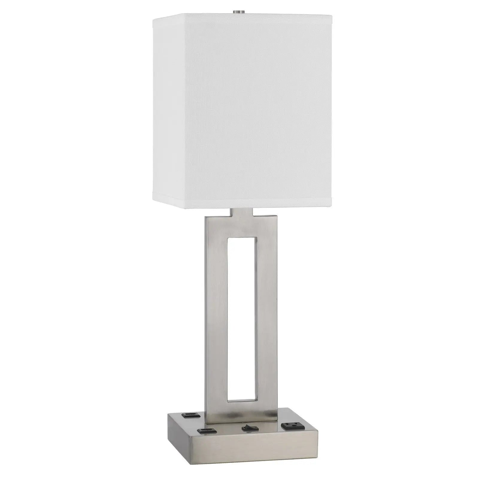 24" Nickel Metal Desk Usb Table Lamp With White Drum Shade Homeroots Lighting