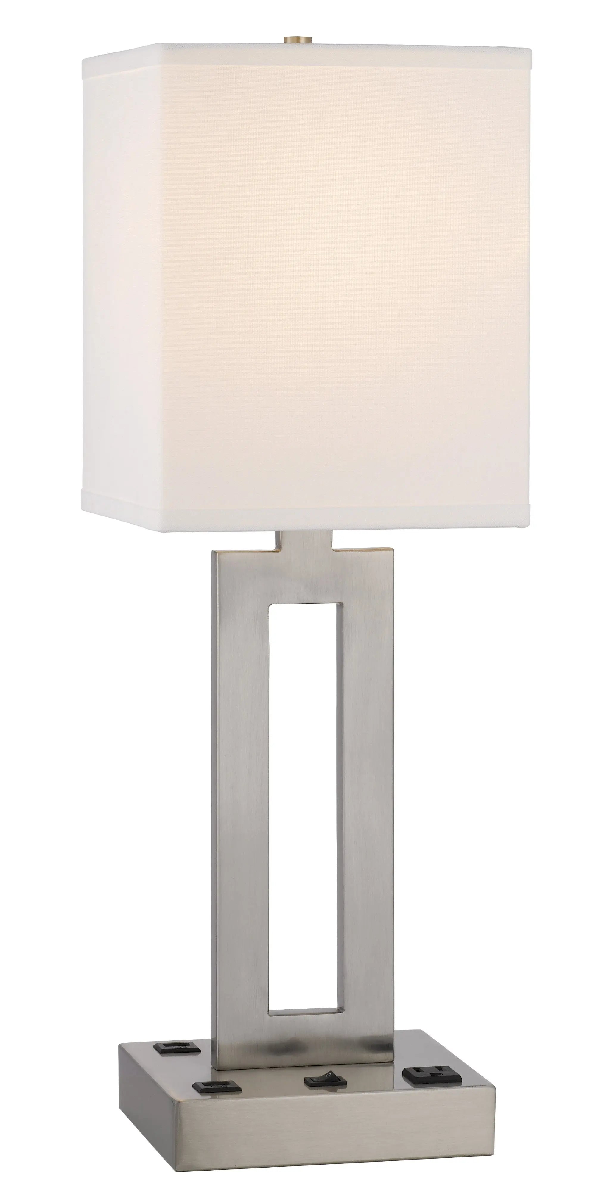 24" Nickel Metal Desk Usb Table Lamp With White Drum Shade Homeroots Lighting