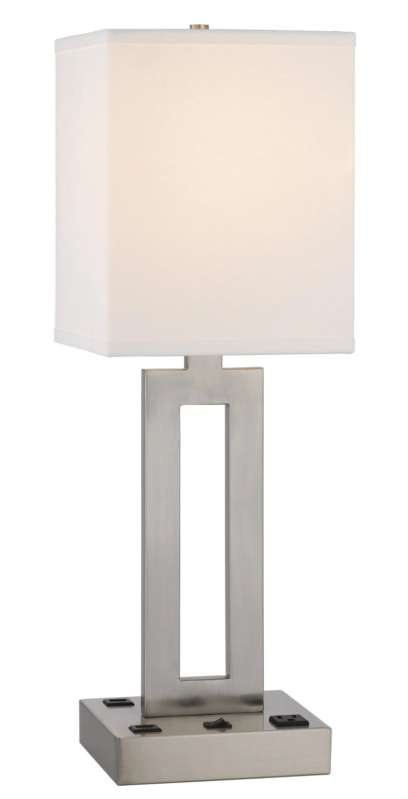 24" Nickel Metal Desk Usb Table Lamp With White Drum Shade Homeroots Lighting
