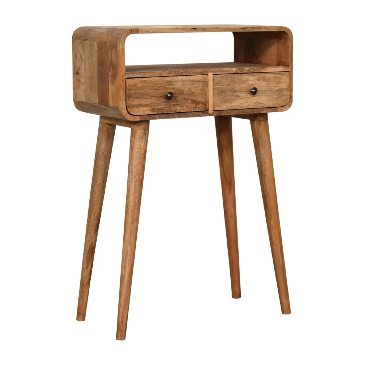 24" Oak Solid Wood Console Table With Shelf And Two Drawers Homeroots Living Room