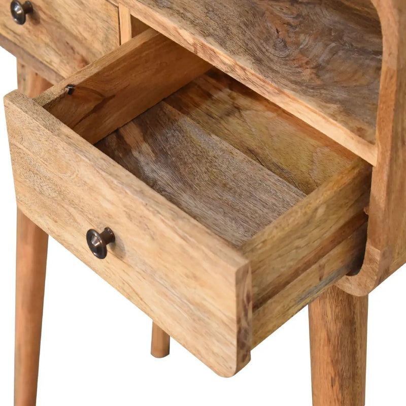 24" Oak Solid Wood Console Table With Shelf And Two Drawers Homeroots Living Room