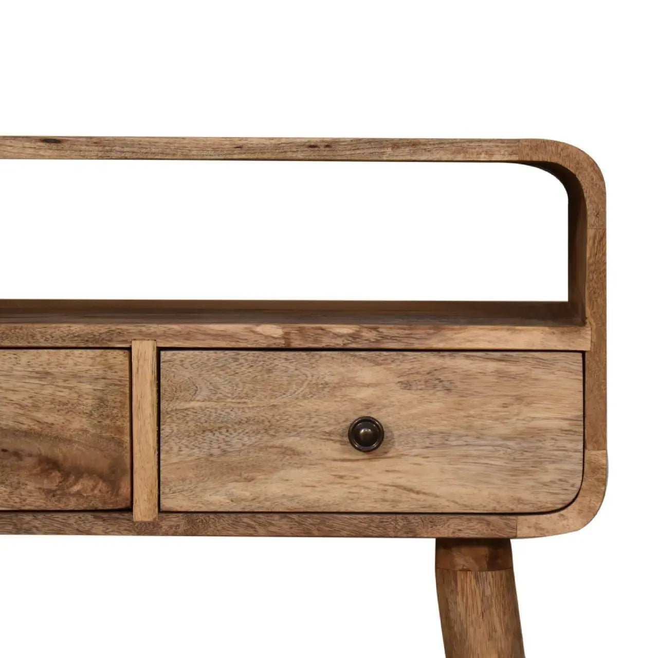 24" Oak Solid Wood Console Table With Shelf And Two Drawers Homeroots Living Room