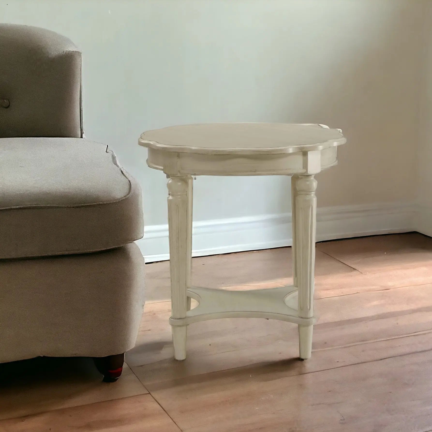 24" Off White Solid Wood Oval End Table With Shelf Homeroots Living Room