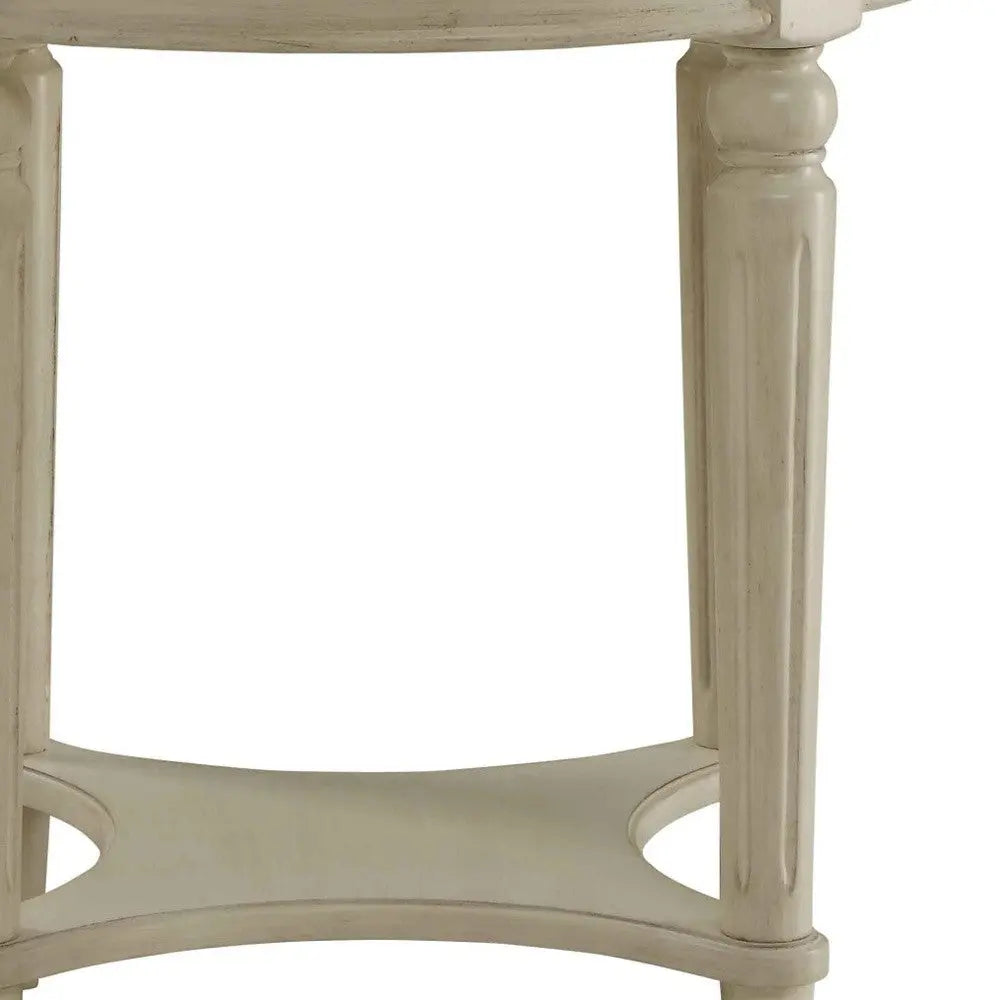 24" Off White Solid Wood Oval End Table With Shelf Homeroots Living Room