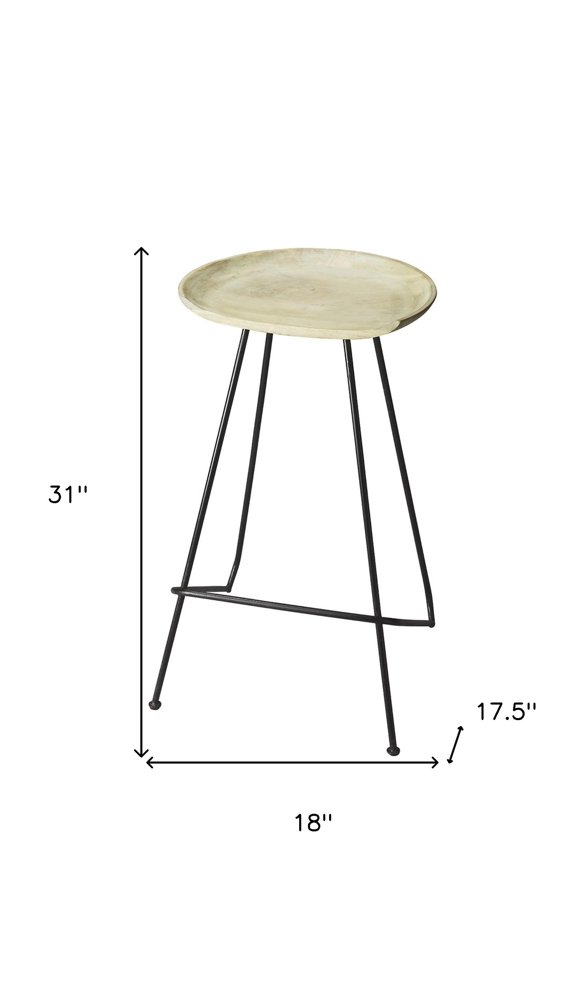 24" Off White and Black Manufactured Wood and Iron Backless Counter Height Bar Chair - GreatEagleInc