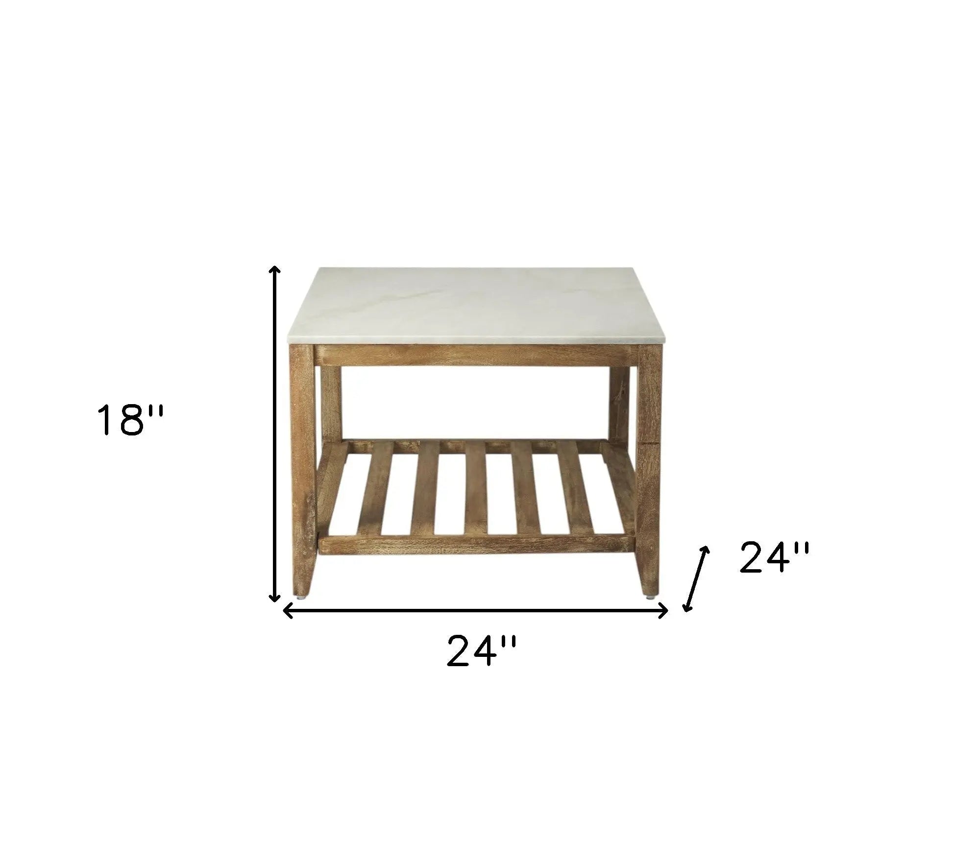 24" Off White and Brown Genuine Marble and Wood Square Coffee Table With Shelf Homeroots Living Room