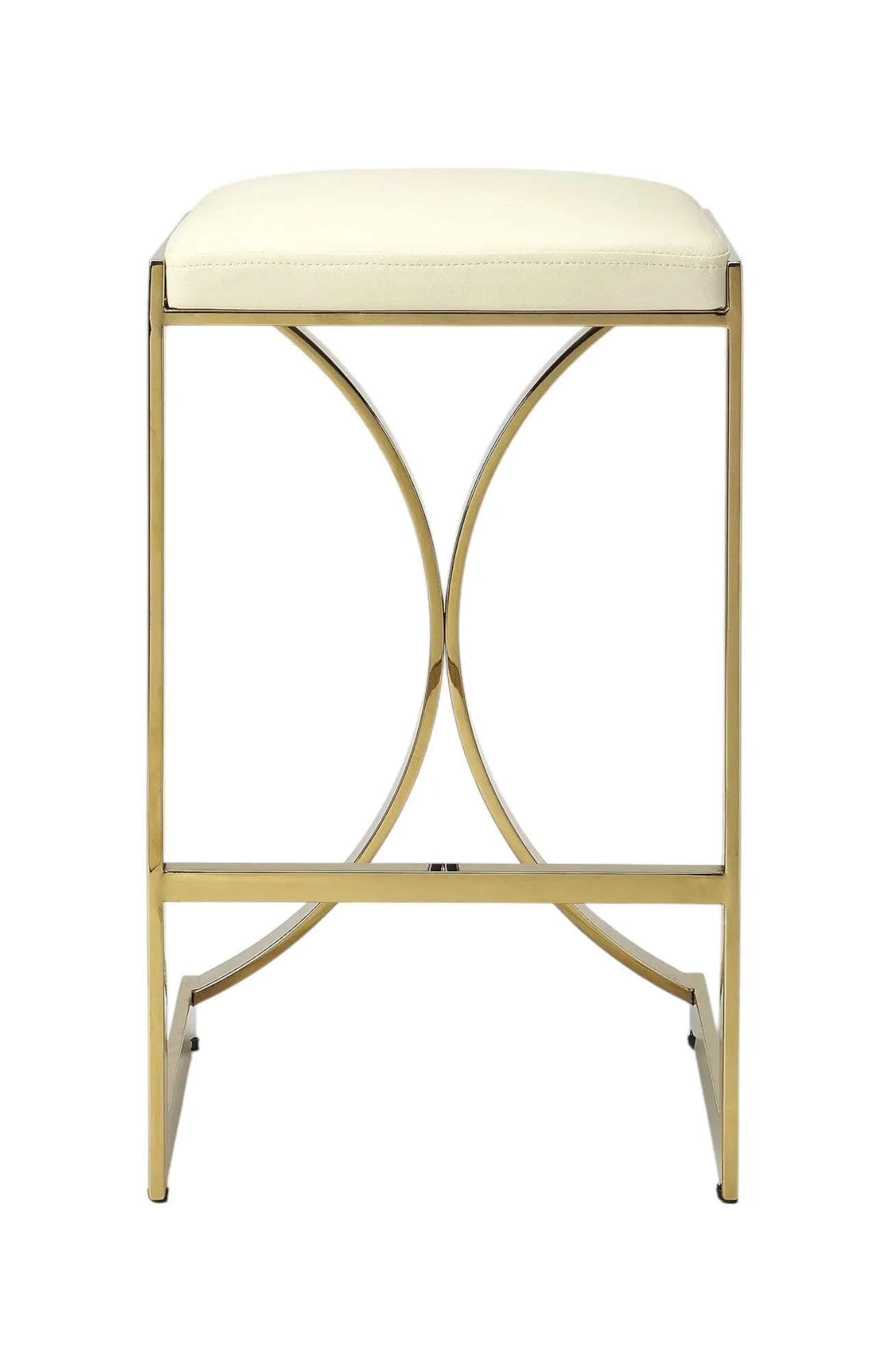 24" Off White and Gold Faux Leather and Iron Backless Counter Height Bar Chair Homeroots Living Room