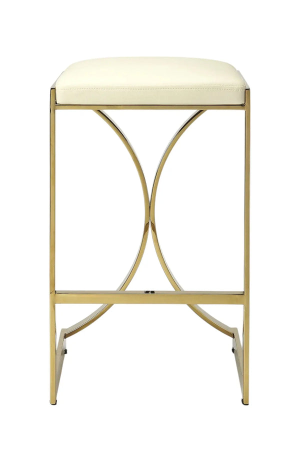 24" Off White and Gold Faux Leather and Iron Backless Counter Height Bar Chair Homeroots Living Room
