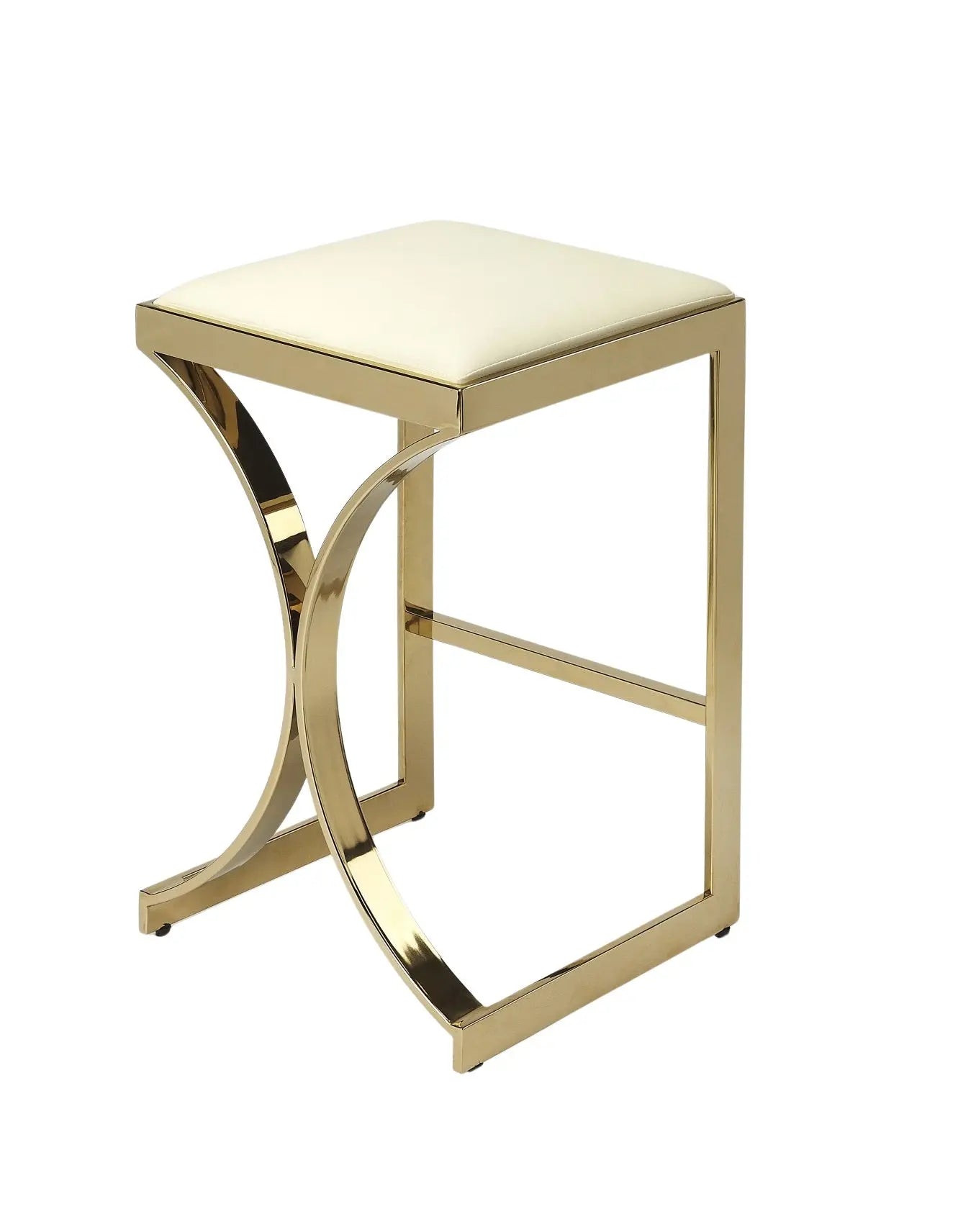 24" Off White and Gold Faux Leather and Iron Backless Counter Height Bar Chair Homeroots Living Room