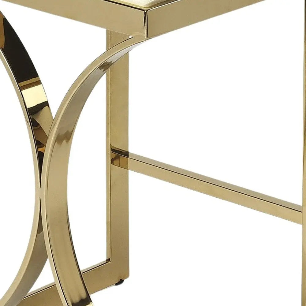 24" Off White and Gold Faux Leather and Iron Backless Counter Height Bar Chair Homeroots Living Room