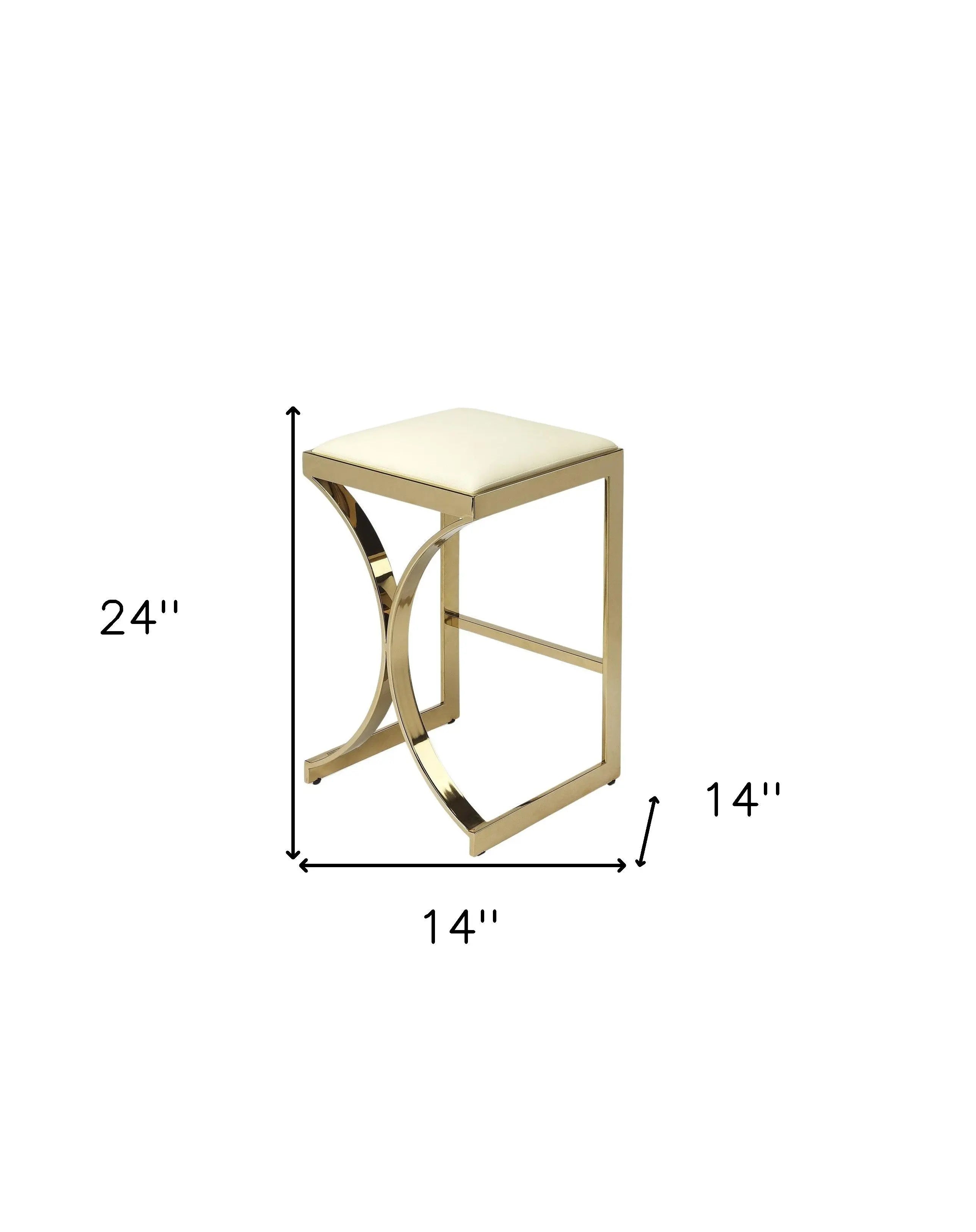 24" Off White and Gold Faux Leather and Iron Backless Counter Height Bar Chair Homeroots Living Room