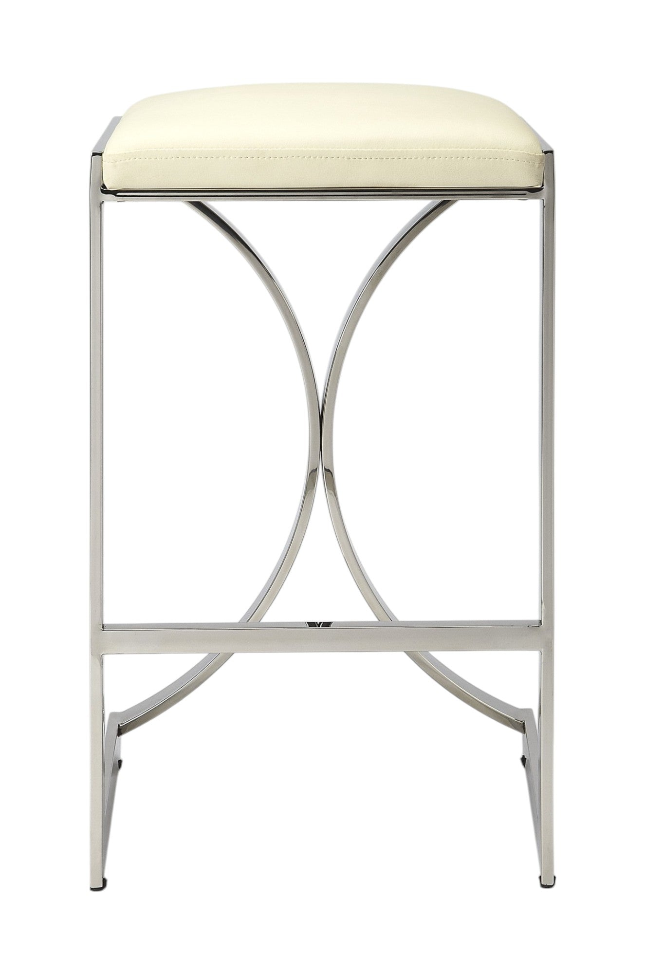 24" Off White and Silver Faux Leather and Iron Backless Counter Height Bar Chair Homeroots Living Room