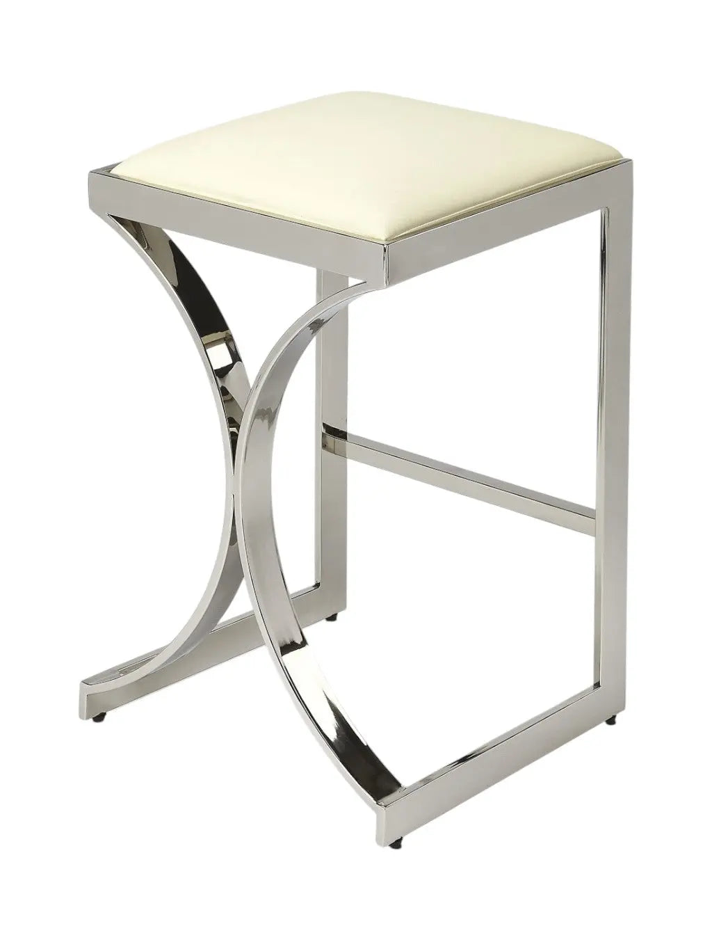 24" Off White and Silver Faux Leather and Iron Backless Counter Height Bar Chair Homeroots Living Room