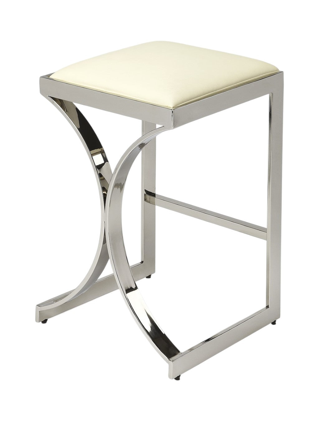 24" Off White and Silver Faux Leather and Iron Backless Counter Height Bar Chair Homeroots Living Room