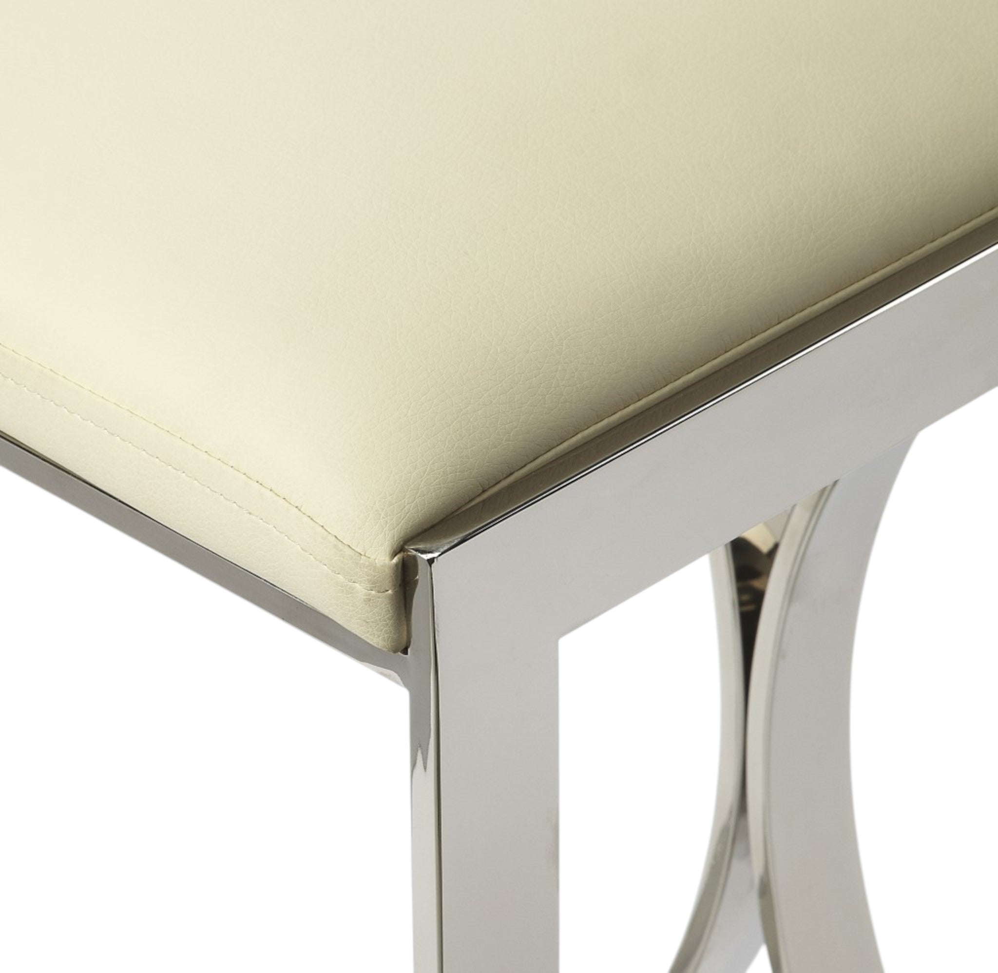 24" Off White and Silver Faux Leather and Iron Backless Counter Height Bar Chair Homeroots Living Room