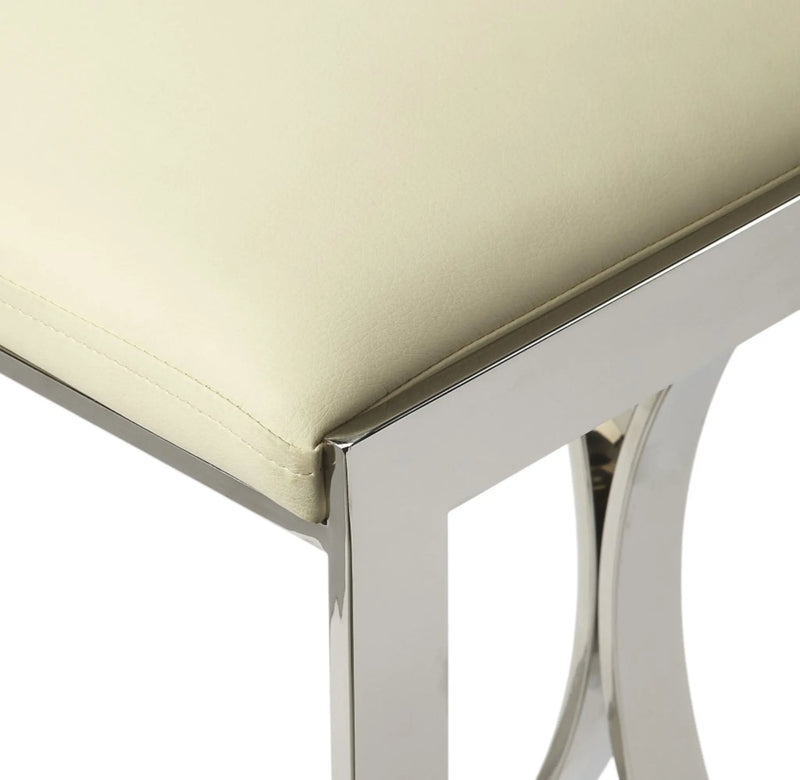 24" Off White and Silver Faux Leather and Iron Backless Counter Height Bar Chair Homeroots Living Room